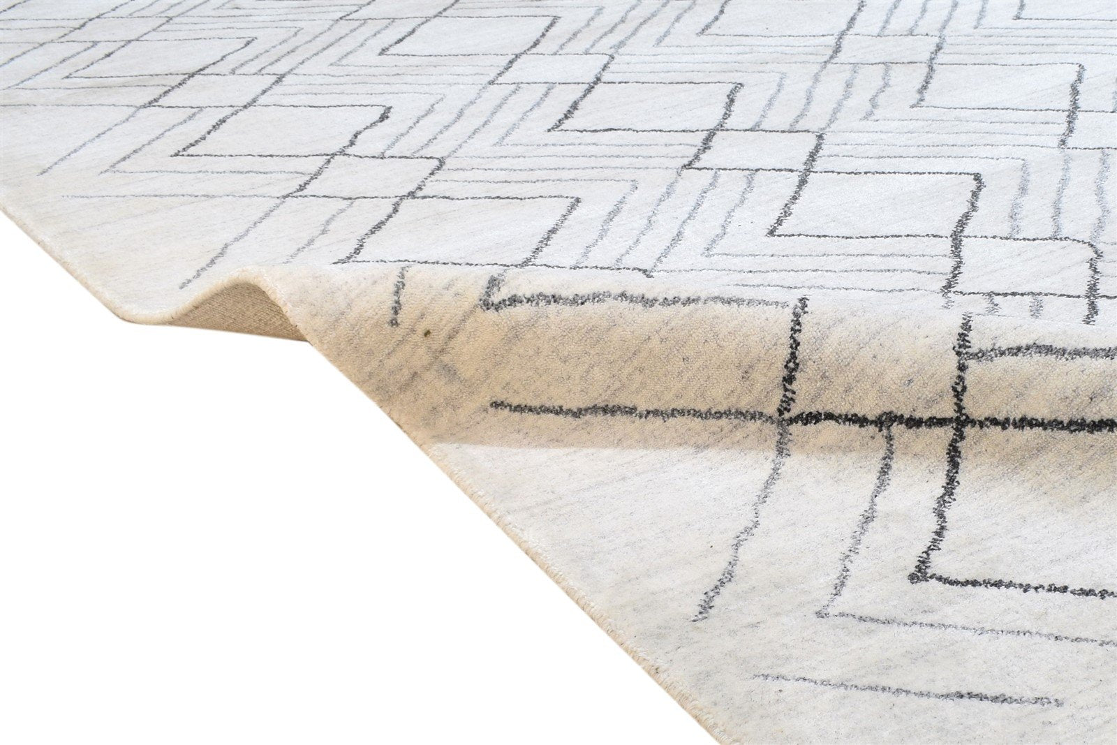 Hand Knotted Grey Wool Rug 5' X 8' Modern Moroccan Geometric Room Size Carpet 7864771543189