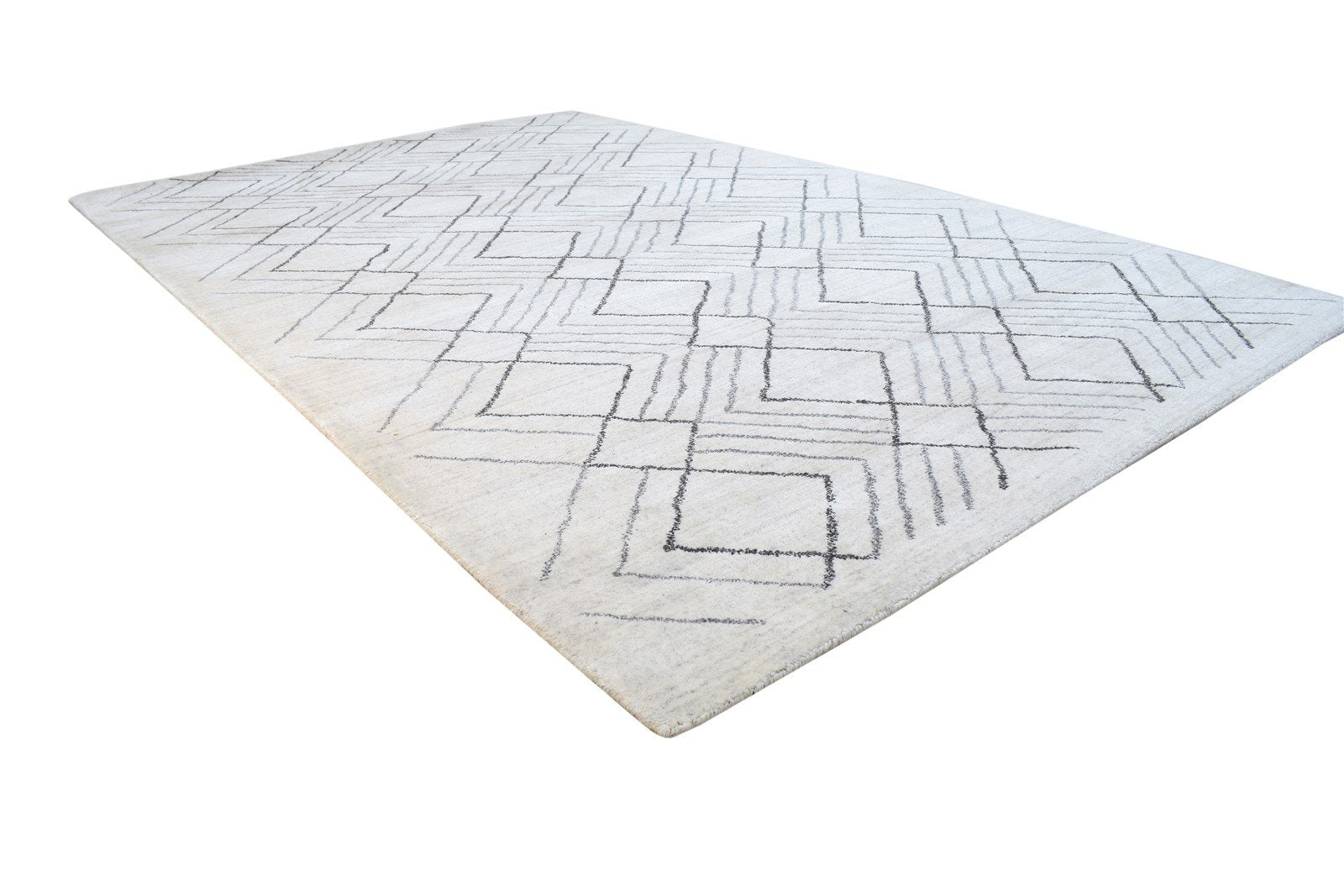 Hand Knotted Grey Wool Rug 5' X 8' Modern Moroccan Geometric Room Size Carpet 7864771543189
