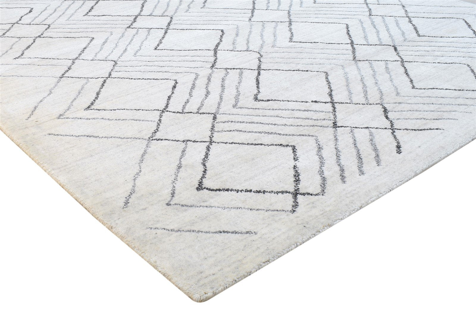 Hand Knotted Grey Wool Rug 5' X 8' Modern Moroccan Geometric Room Size Carpet 7864771543189
