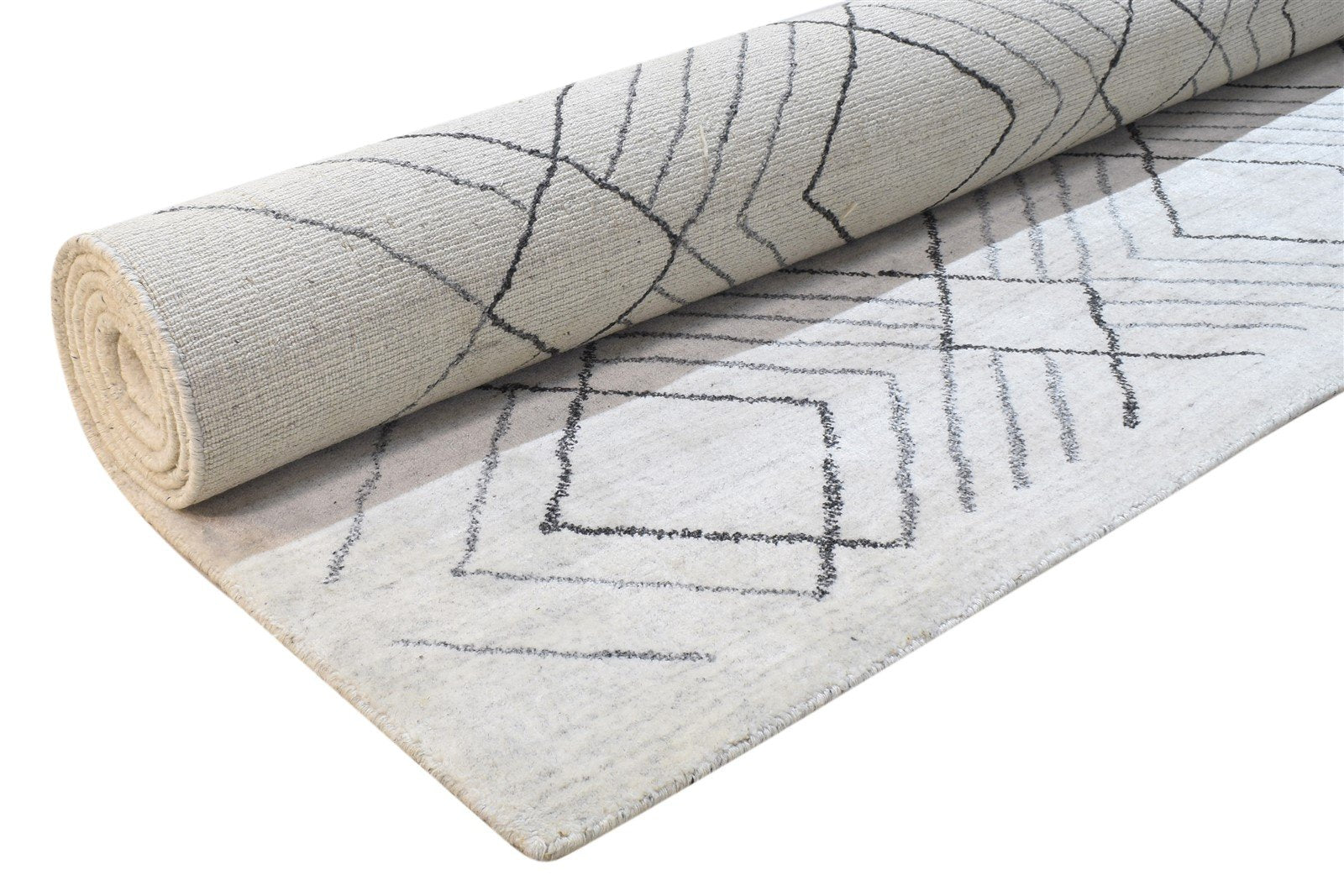 Hand Knotted Grey Wool Rug 5' X 8' Modern Moroccan Geometric Room Size Carpet 7864771543189