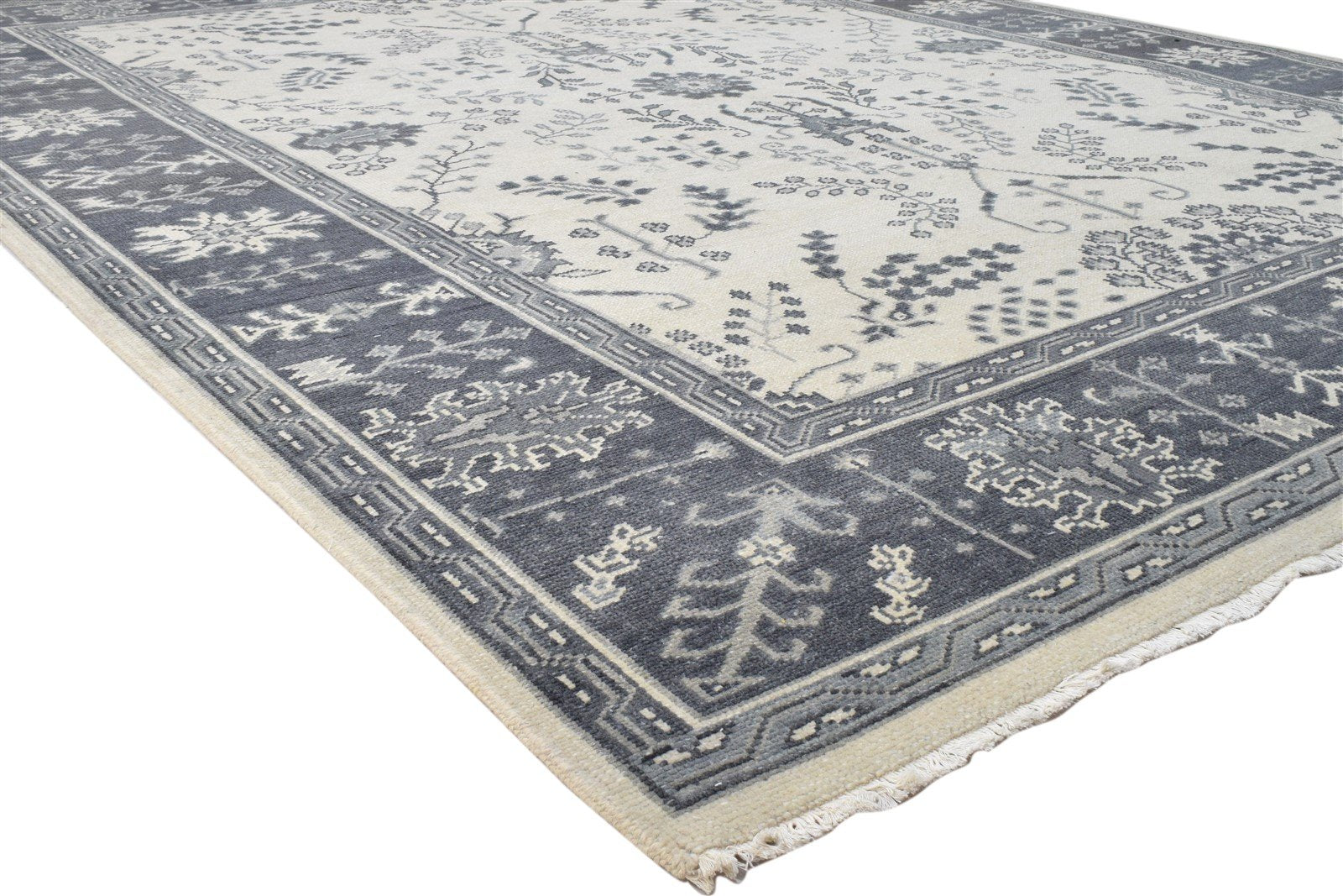 Hand Knotted Grey Wool Rug 8' X 10' Persian Sarouk-Indian Oriental Large Carpet 7860688584853