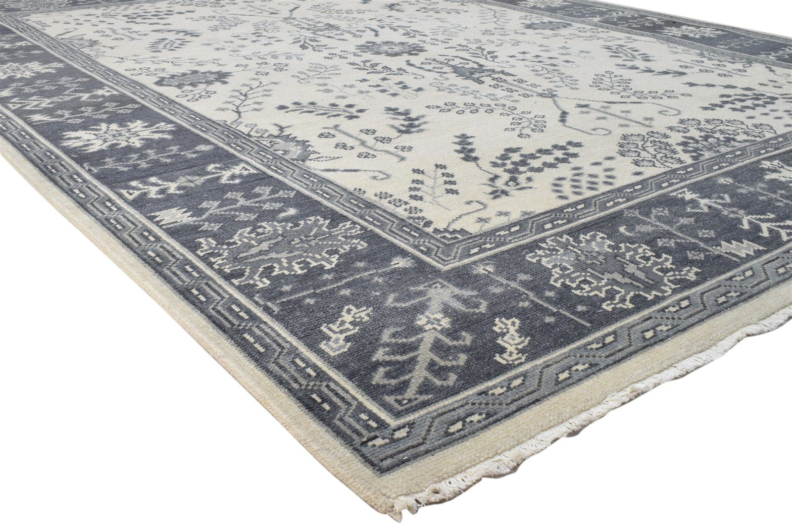 Hand Knotted Grey Wool Rug 8' X 10' Persian Sarouk-Indian Oriental Large Carpet 7860688584853