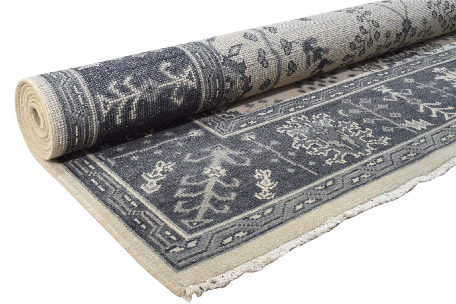 Hand Knotted Grey Wool Rug 8' X 10' Persian Sarouk-Indian Oriental Large Carpet 7860688584853