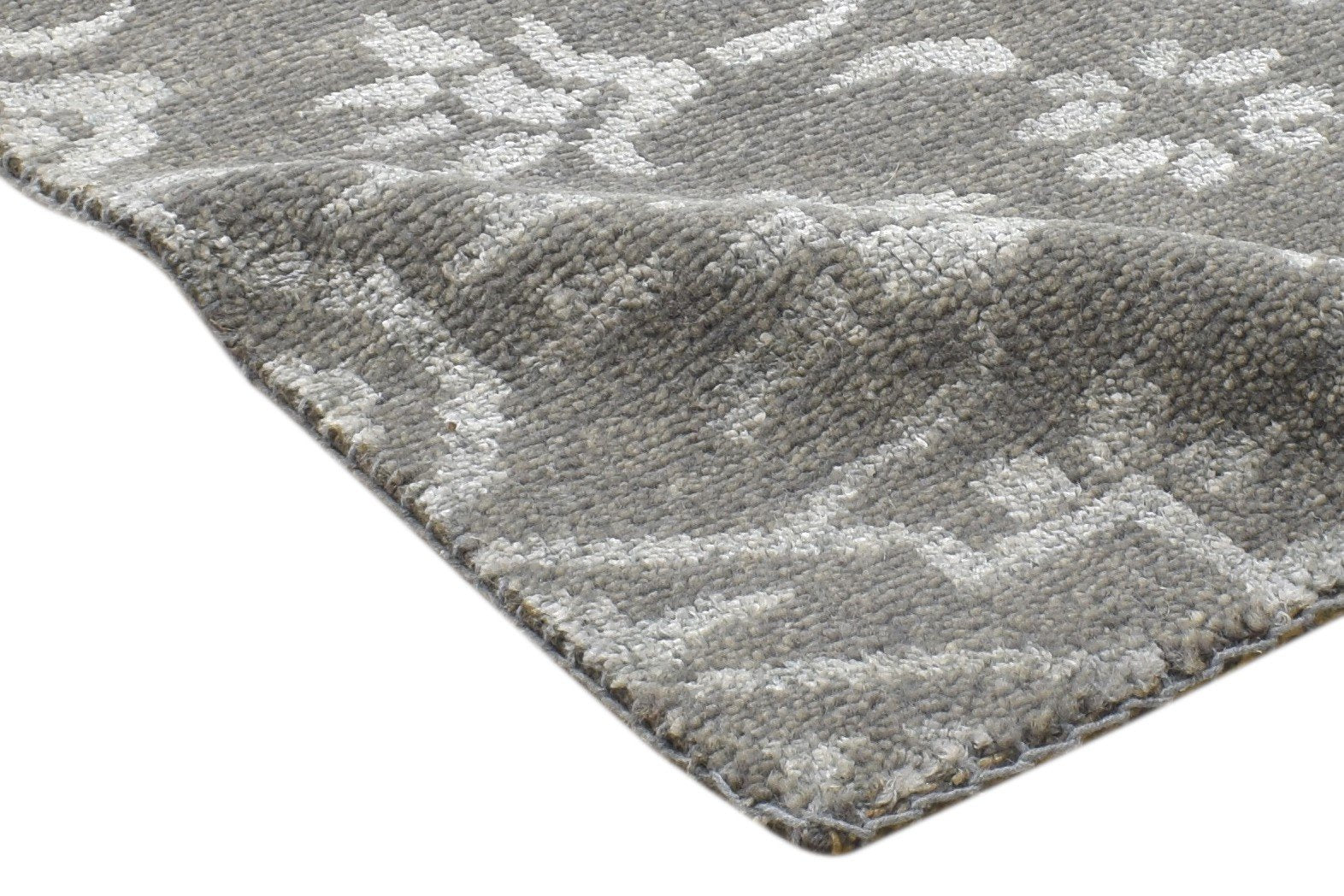 Hand Knotted Grey Wool / Silk Rug 2' X 2' Modern Moroccan Trellis Small Carpet 7864124047509