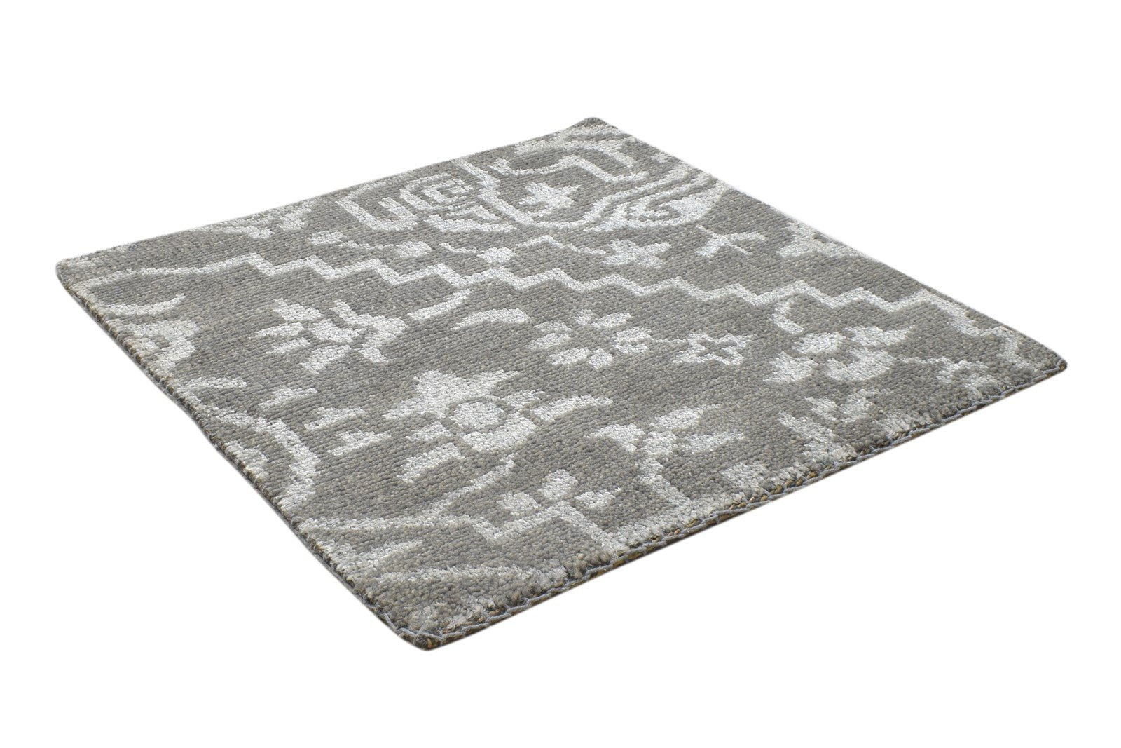 Hand Knotted Grey Wool / Silk Rug 2' X 2' Modern Moroccan Trellis Small Carpet 7864124047509