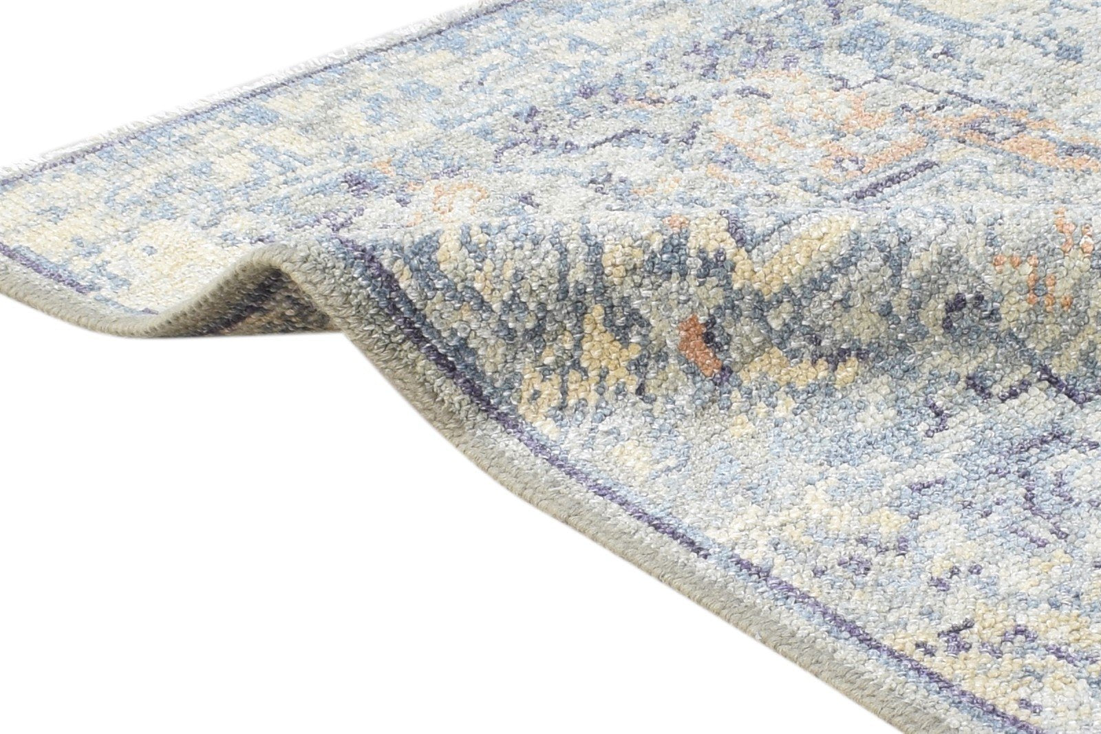 Hand Knotted Grey Wool Silk Rug 2X3 Modern Heriz-Indian Abstract Small Carpet 7865144148117