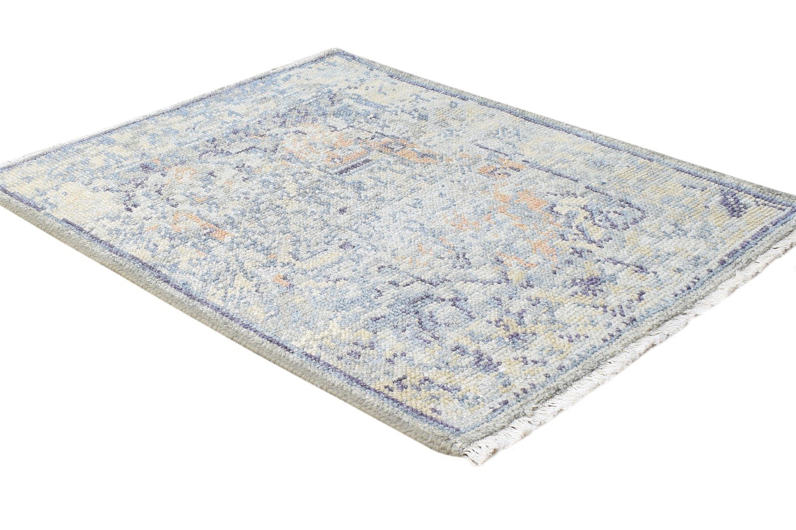 Hand Knotted Grey Wool Silk Rug 2X3 Modern Heriz-Indian Abstract Small Carpet 7865144148117
