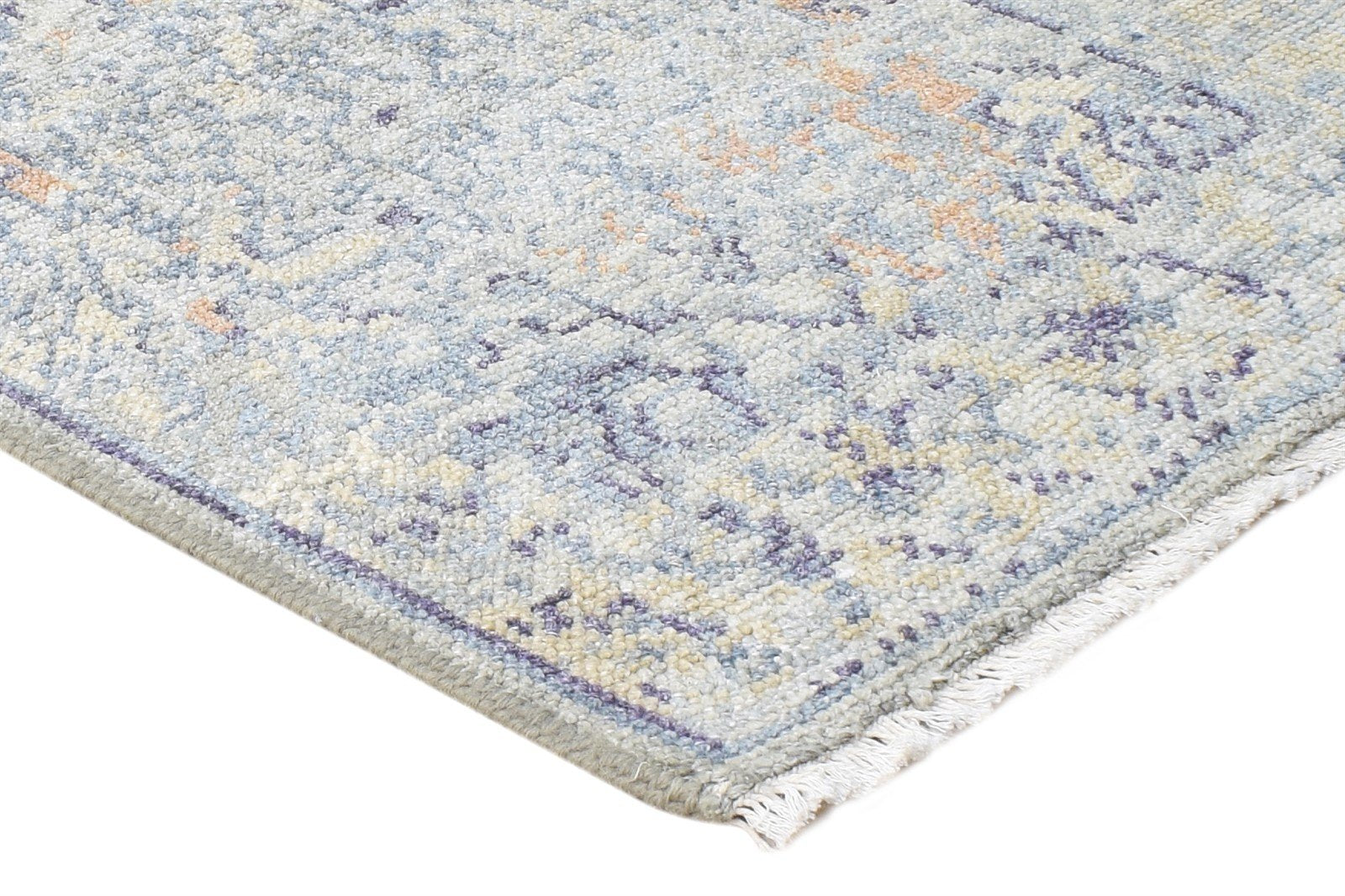 Hand Knotted Grey Wool Silk Rug 2X3 Modern Heriz-Indian Abstract Small Carpet 7865144148117