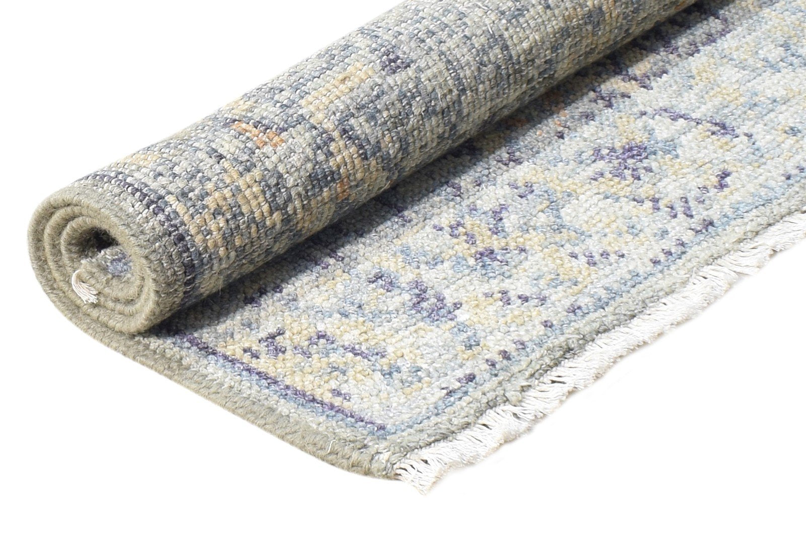 Hand Knotted Grey Wool Silk Rug 2X3 Modern Heriz-Indian Abstract Small Carpet 7865144148117