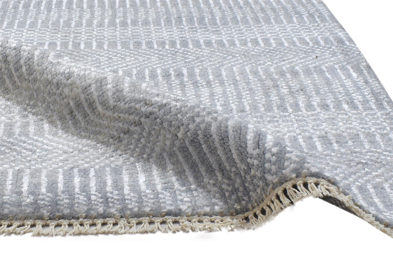 Hand Knotted Grey Wool / Silk Rug 2X3 Modern Scandinavian Grass Trellis Small 7864197152917