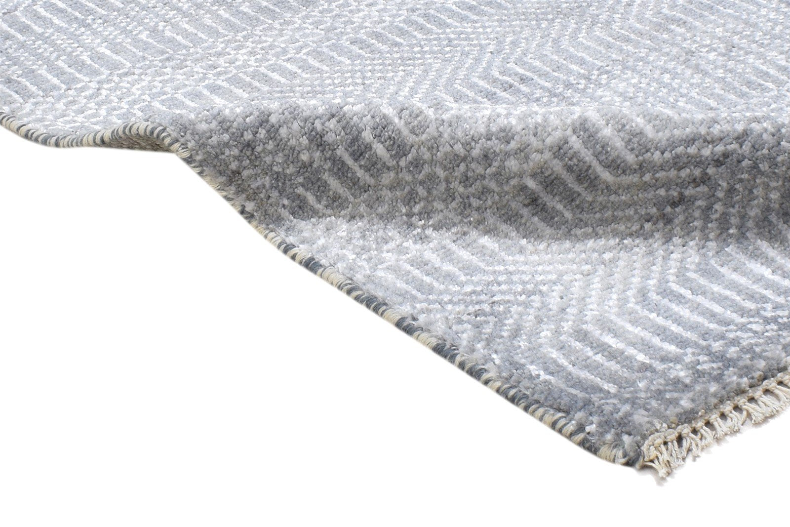 Hand Knotted Grey Wool / Silk Rug 2X3 Modern Scandinavian Grass Trellis Small 7864197152917