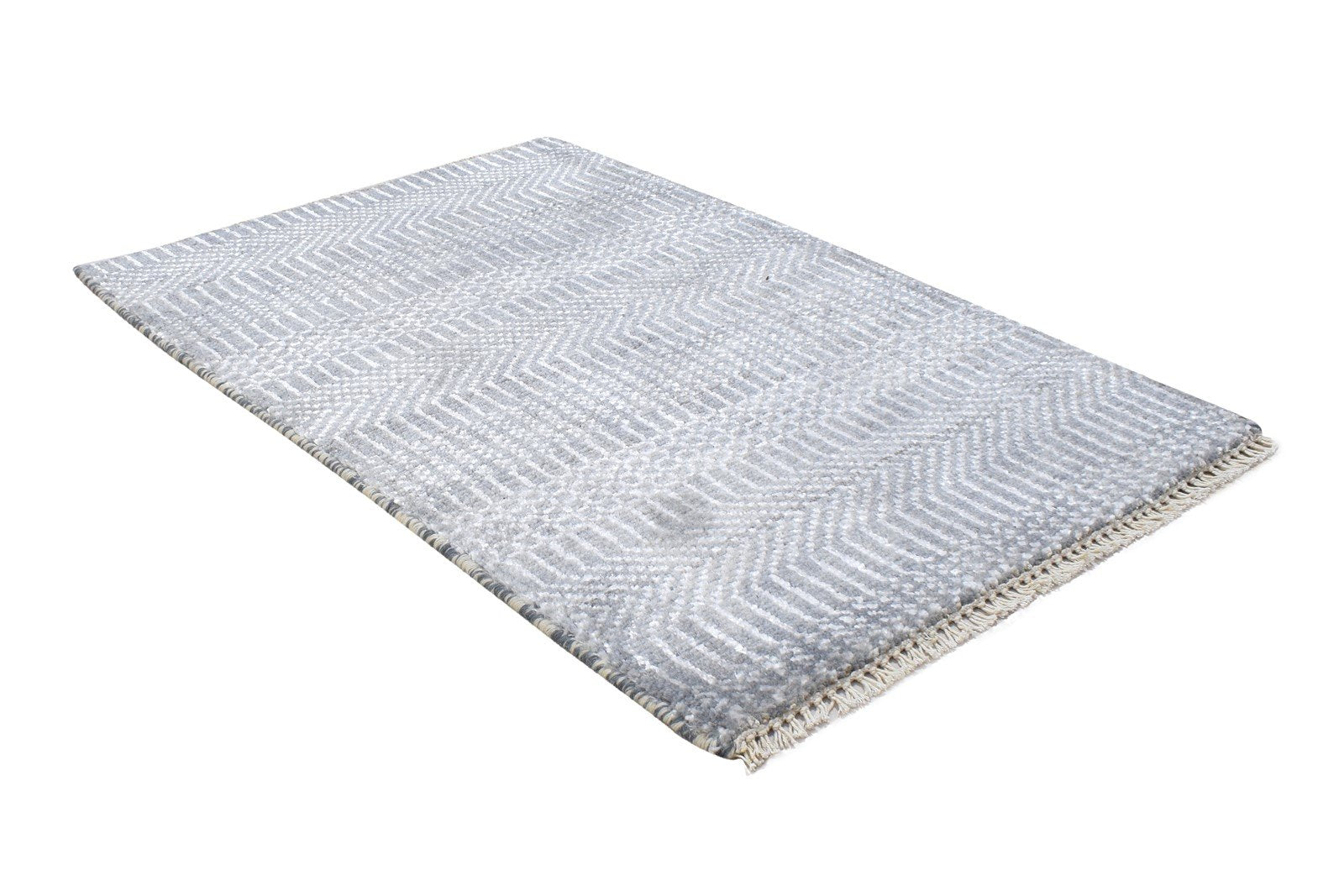 Hand Knotted Grey Wool / Silk Rug 2X3 Modern Scandinavian Grass Trellis Small 7864197152917