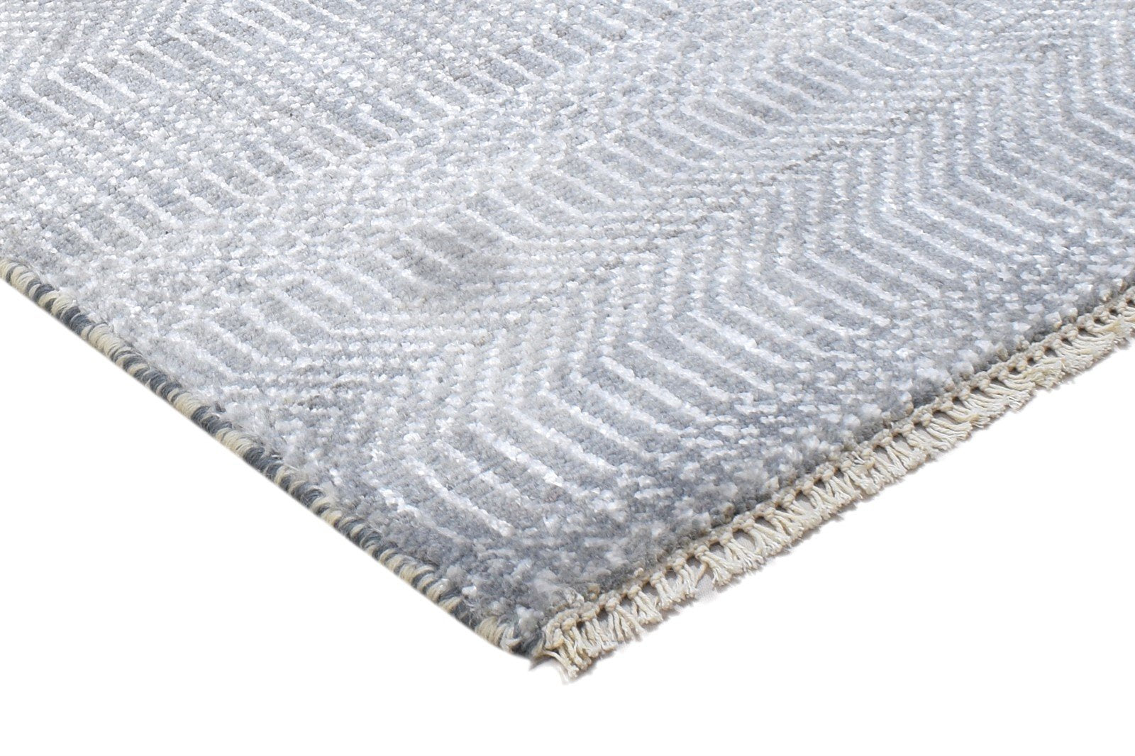Hand Knotted Grey Wool / Silk Rug 2X3 Modern Scandinavian Grass Trellis Small 7864197152917