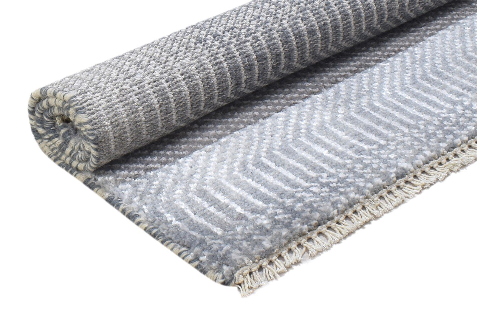 Hand Knotted Grey Wool / Silk Rug 2X3 Modern Scandinavian Grass Trellis Small 7864197152917