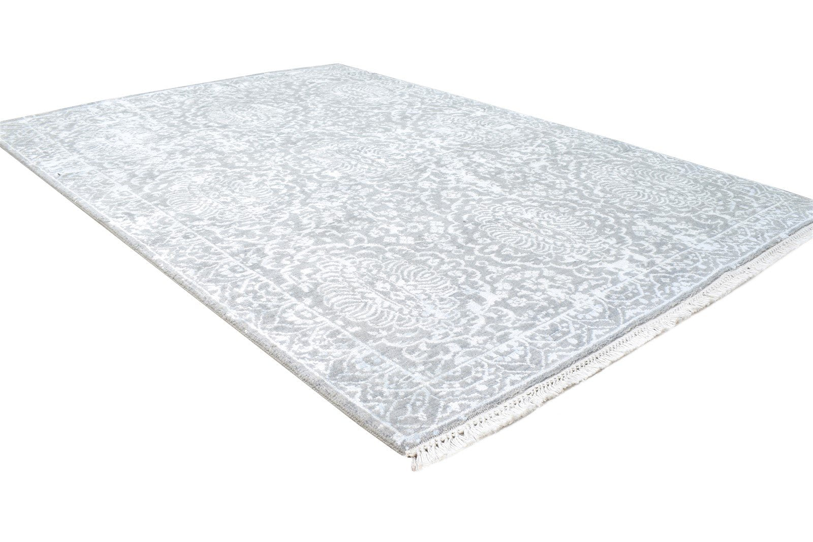 Hand Knotted Grey Wool / Silk Rug 4X6 Modern Oriental Abstract Room Size Carpet 7864592498837