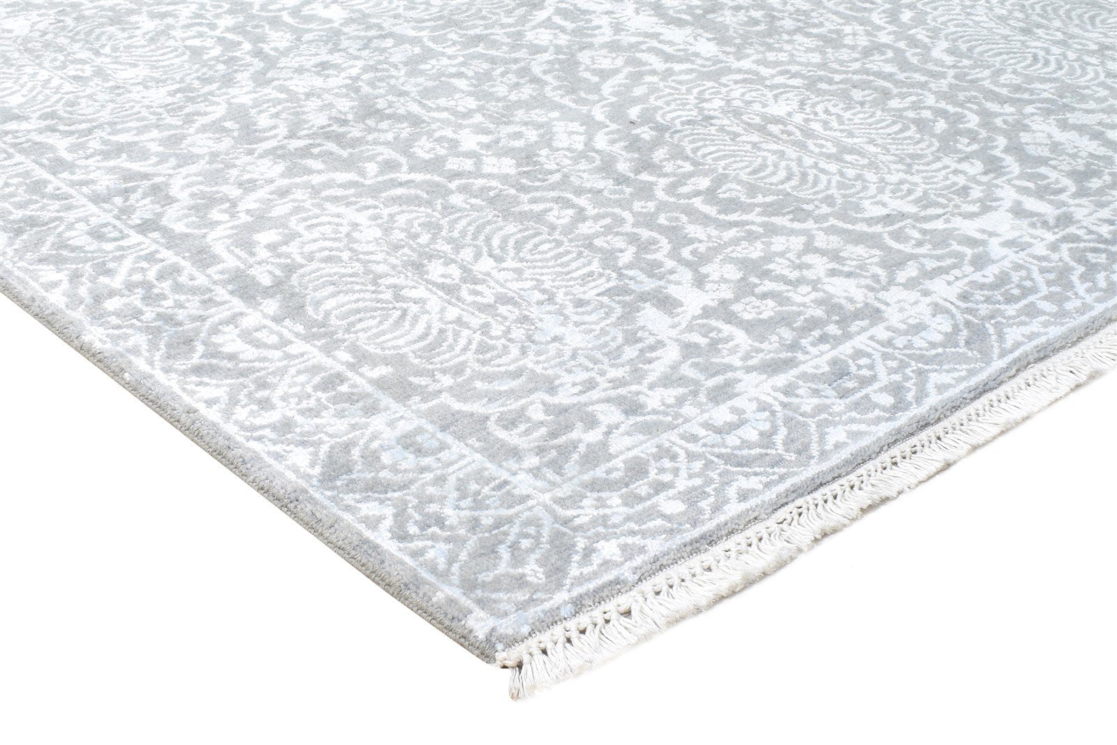 Hand Knotted Grey Wool / Silk Rug 4X6 Modern Oriental Abstract Room Size Carpet 7864592498837