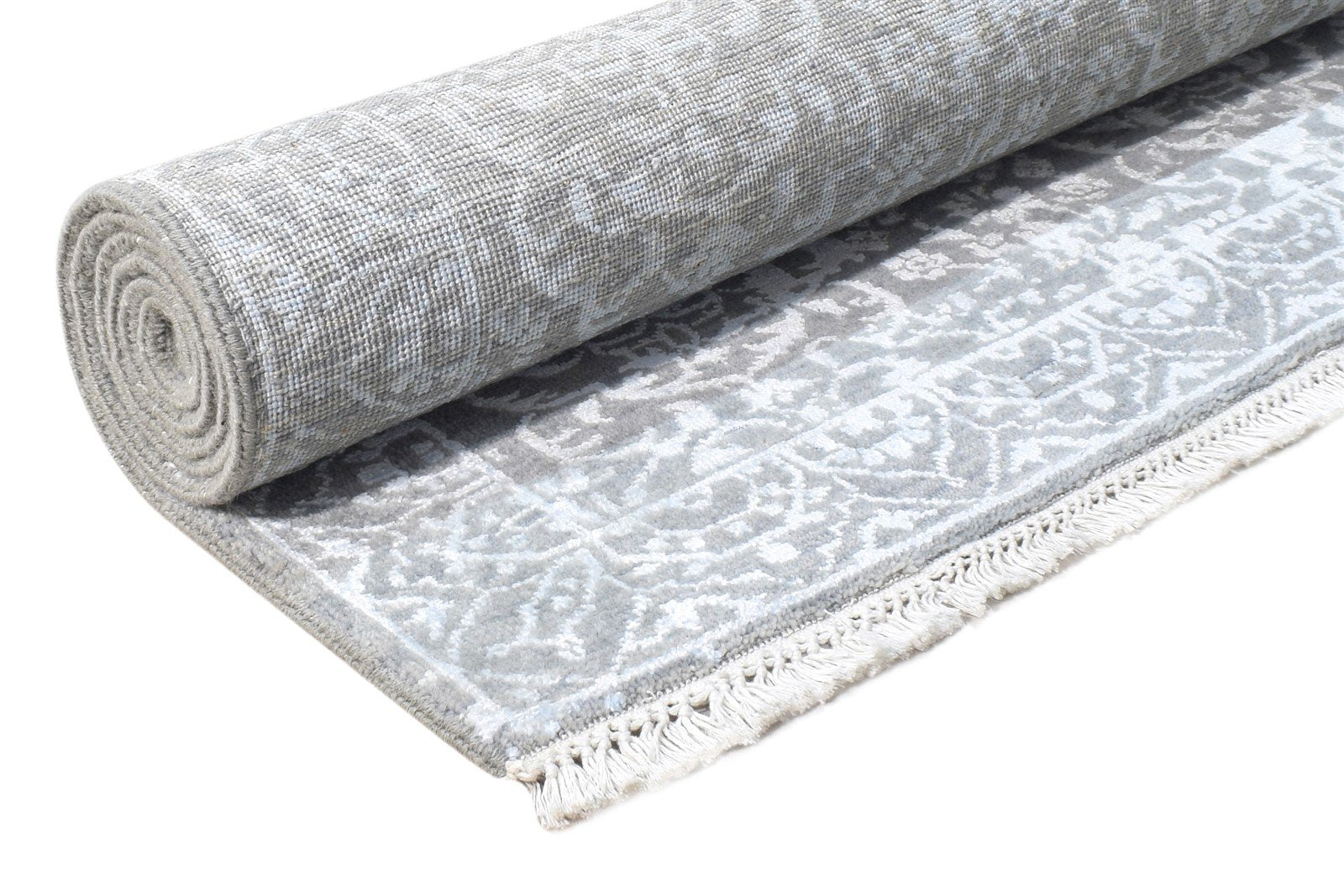 Hand Knotted Grey Wool / Silk Rug 4X6 Modern Oriental Abstract Room Size Carpet 7864592498837