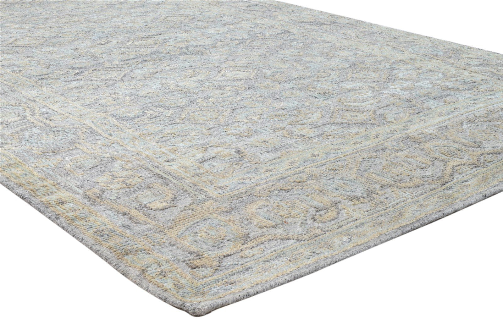 Hand Knotted Grey Wool Silk Rug 5' X 8' Modern Herati Oriental Room Size Carpet 7860675772565
