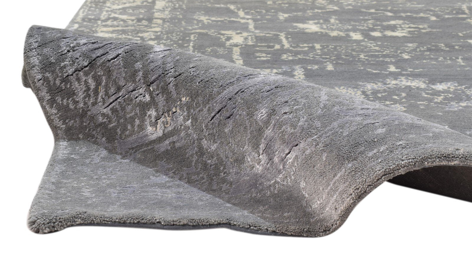 Hand Knotted Grey Wool / Silk Rug 5X7 Modern Oushak Distressed Room Size Carpet 7864082792597
