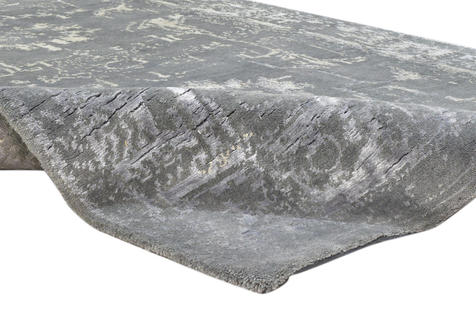 Hand Knotted Grey Wool / Silk Rug 5X7 Modern Oushak Distressed Room Size Carpet 7864082792597