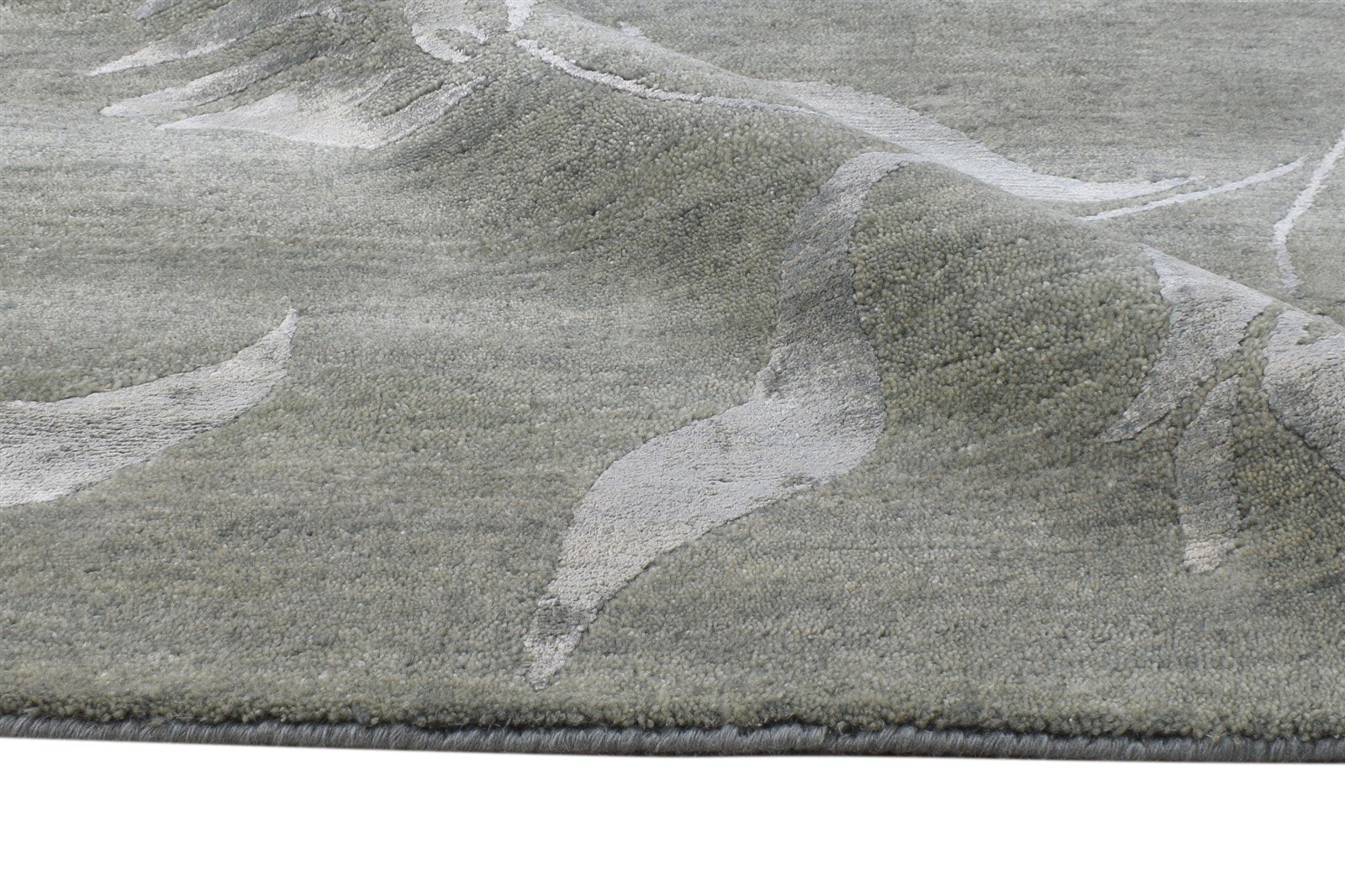 Hand Knotted Grey Wool / Silk Rug 6' X 9' Modern French Floral Room Size Carpet 7865071337621