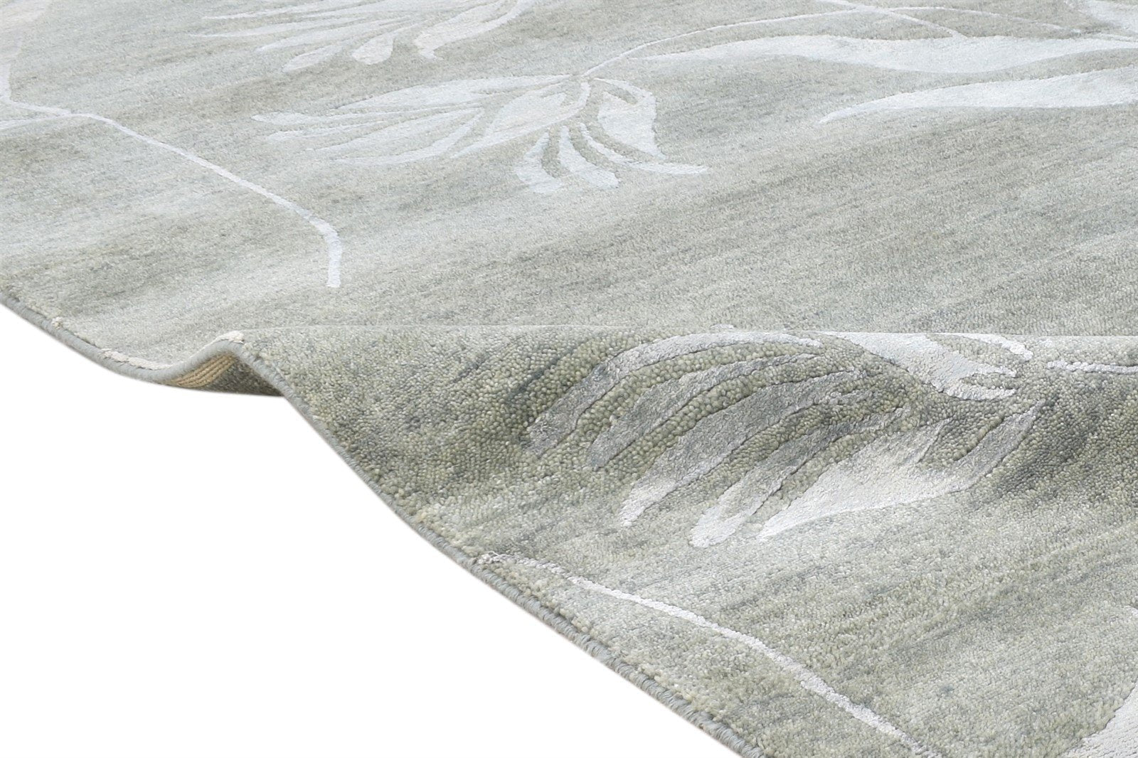 Hand Knotted Grey Wool / Silk Rug 6' X 9' Modern French Floral Room Size Carpet 7865071337621