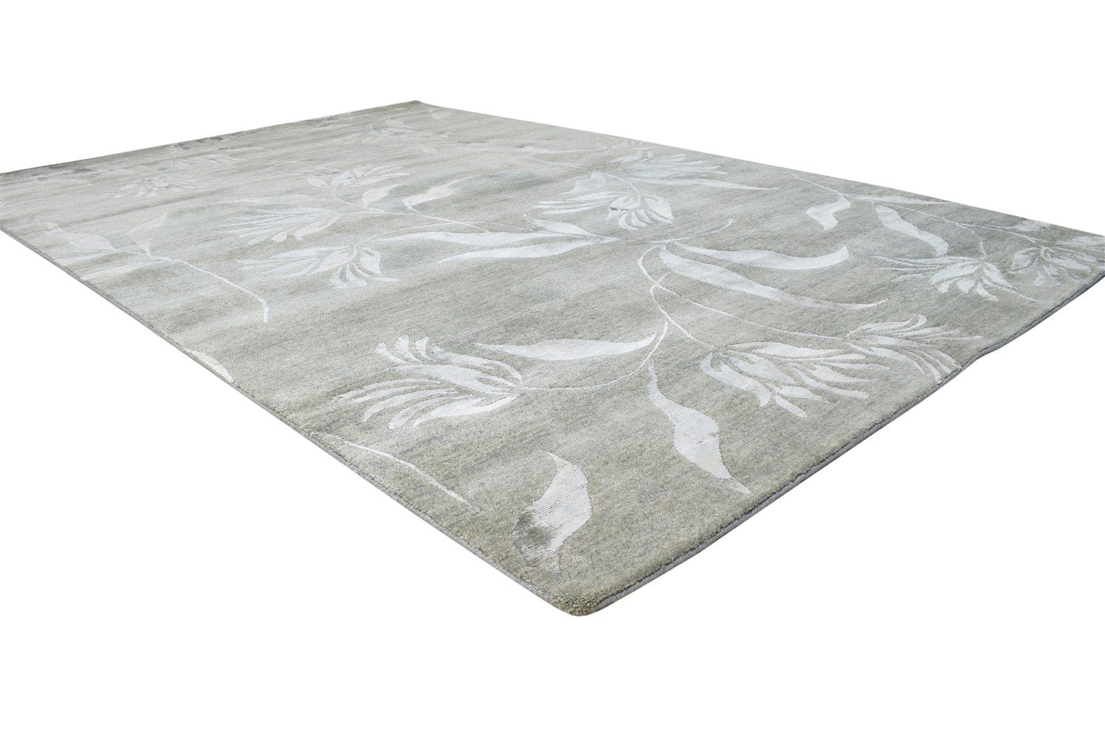 Hand Knotted Grey Wool / Silk Rug 6' X 9' Modern French Floral Room Size Carpet 7865071337621
