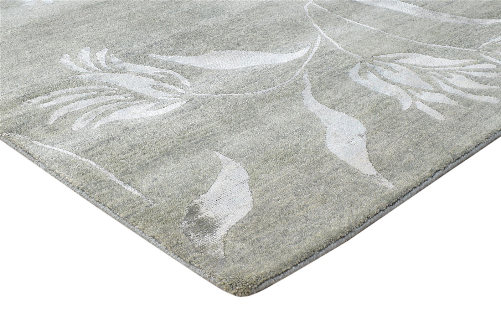 Hand Knotted Grey Wool / Silk Rug 6' X 9' Modern French Floral Room Size Carpet 7865071337621