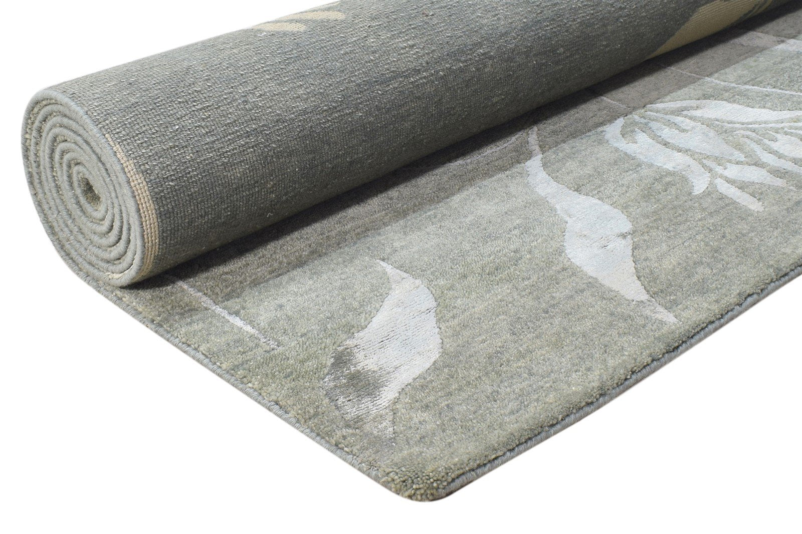 Hand Knotted Grey Wool / Silk Rug 6' X 9' Modern French Floral Room Size Carpet 7865071337621