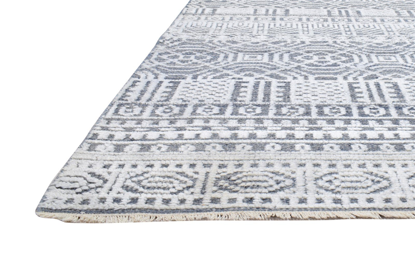 Hand Knotted Grey Wool Silk Rug 6X9 Modern Indian Geometric Room Size Carpet 7864081416341