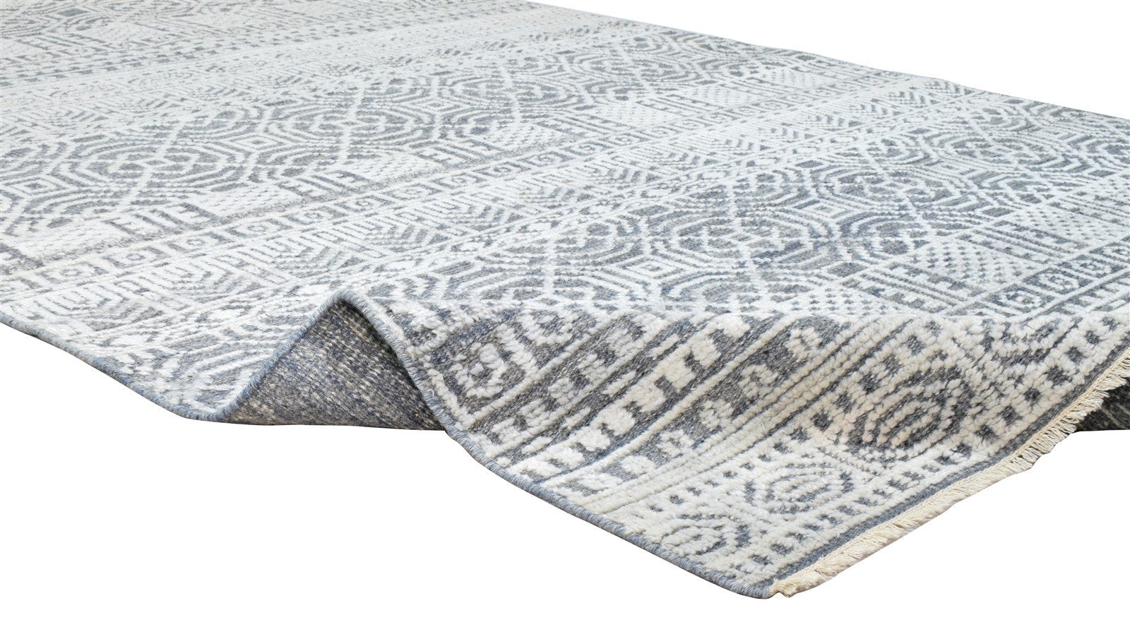 Hand Knotted Grey Wool Silk Rug 6X9 Modern Indian Geometric Room Size Carpet 7864081416341