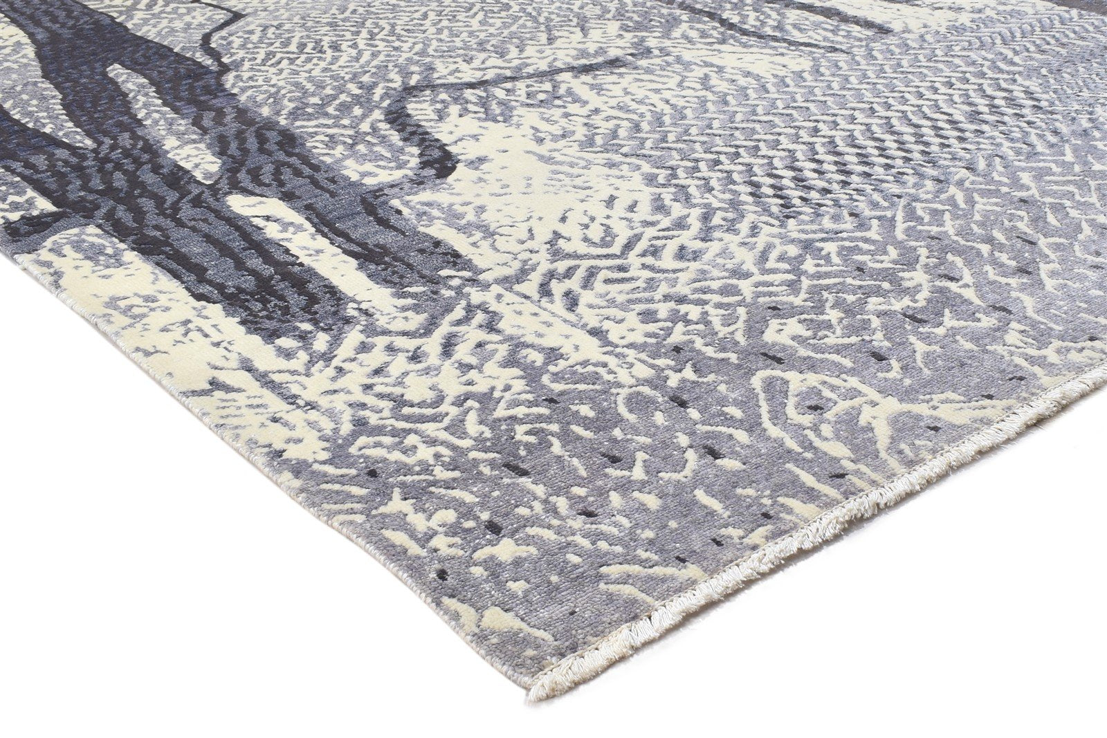 Hand Knotted Grey Wool / Silk Rug 8' X 10' Modern Indian Abstract Large Carpet 7864319934613