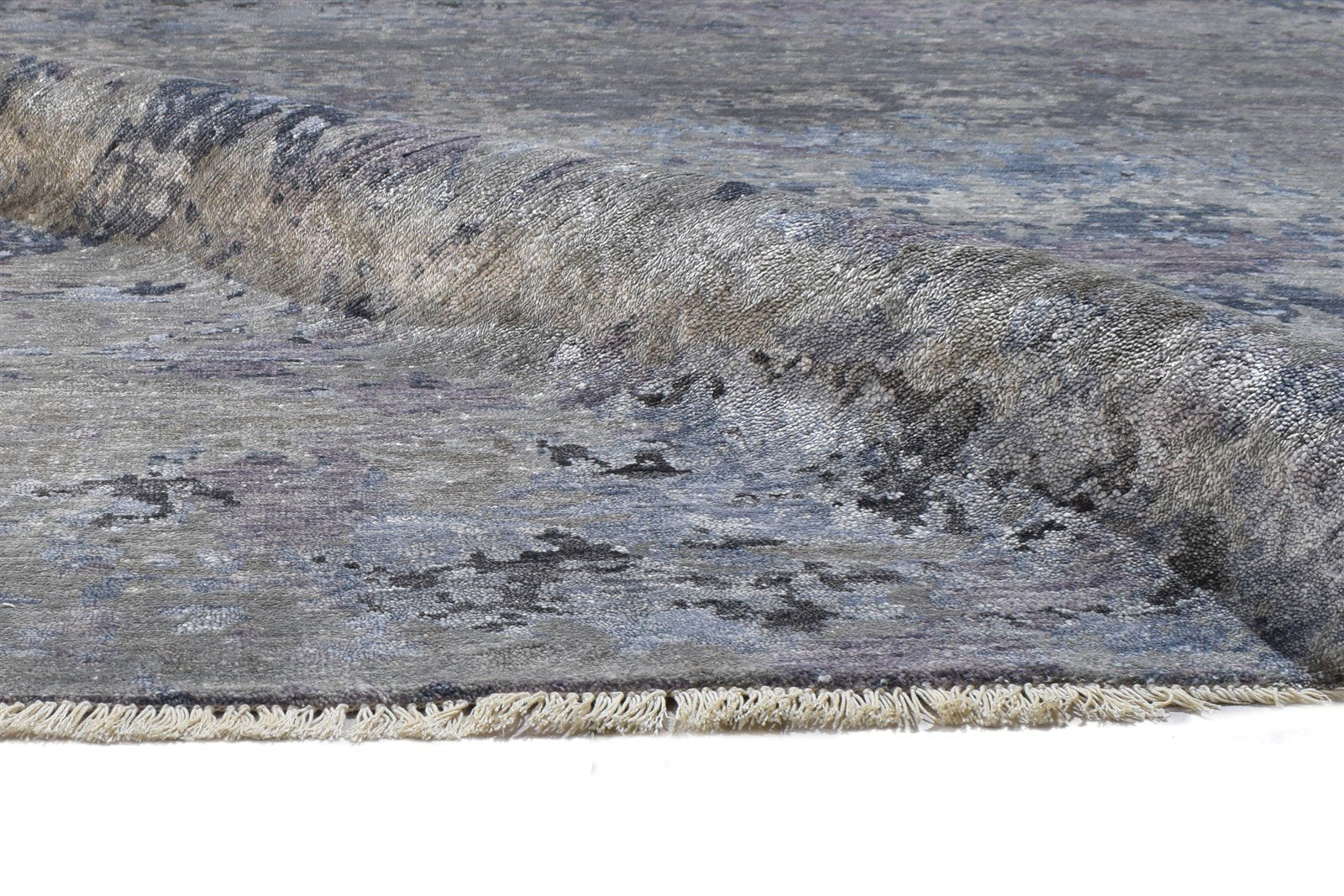 Hand Knotted Grey Wool / Silk Rug 8' X 10' Modern Indian Abstract Large Carpet 7864324849813