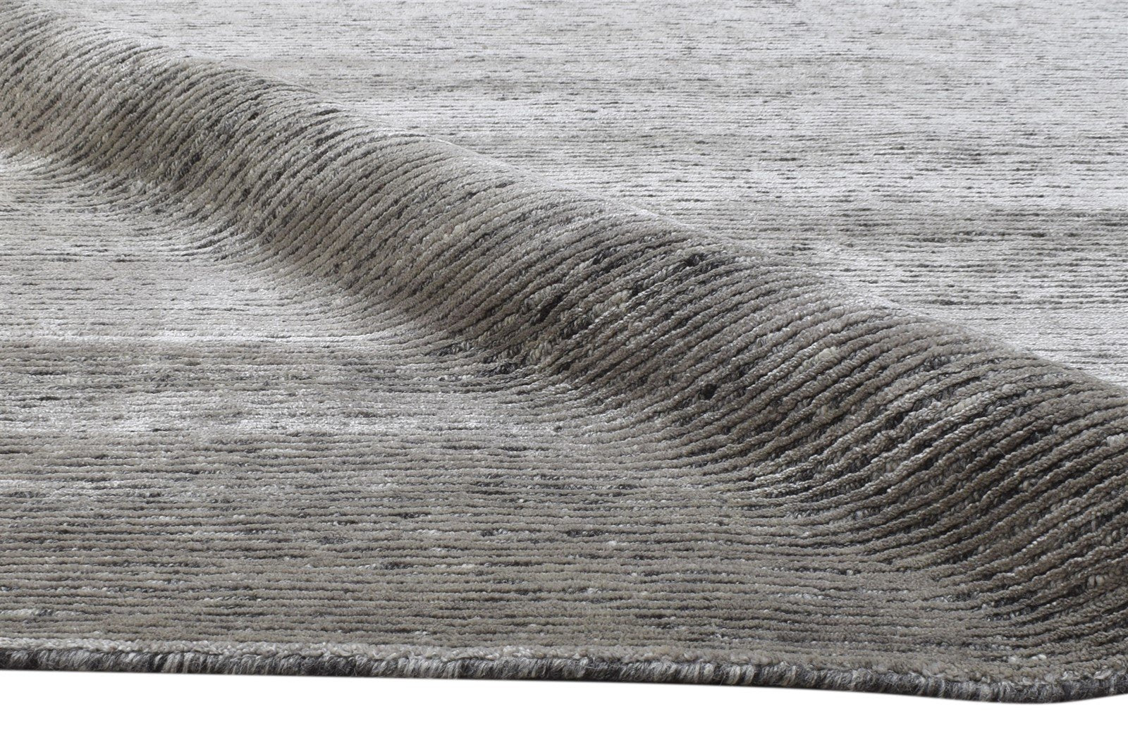 Hand Knotted Grey Wool / Silk Rug 8X10 Modern Scandinavian Solid Large Carpet 7864579784853