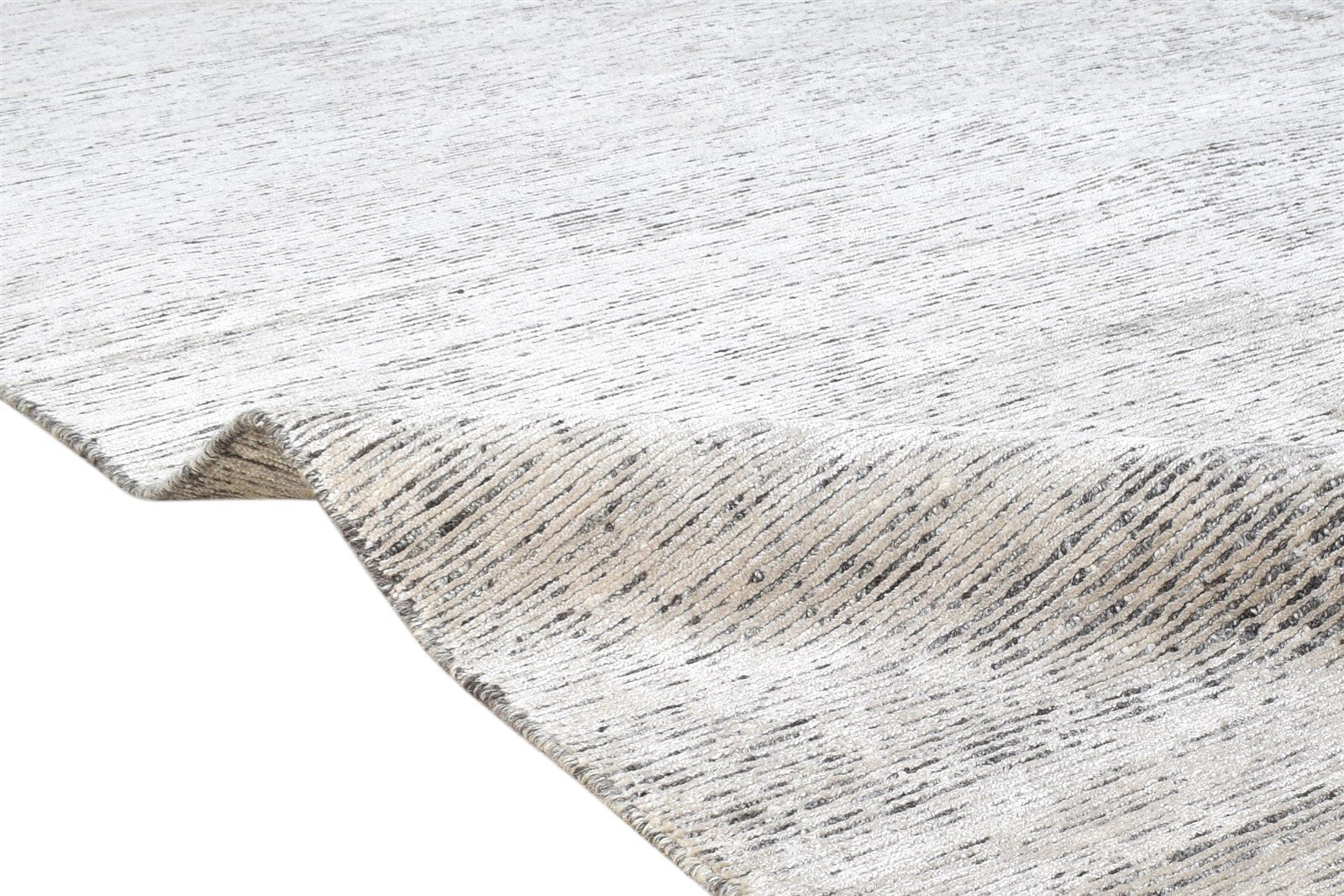 Hand Knotted Grey Wool / Silk Rug 8X9 Modern Scandinavian Solid Large Carpet 7864577523861