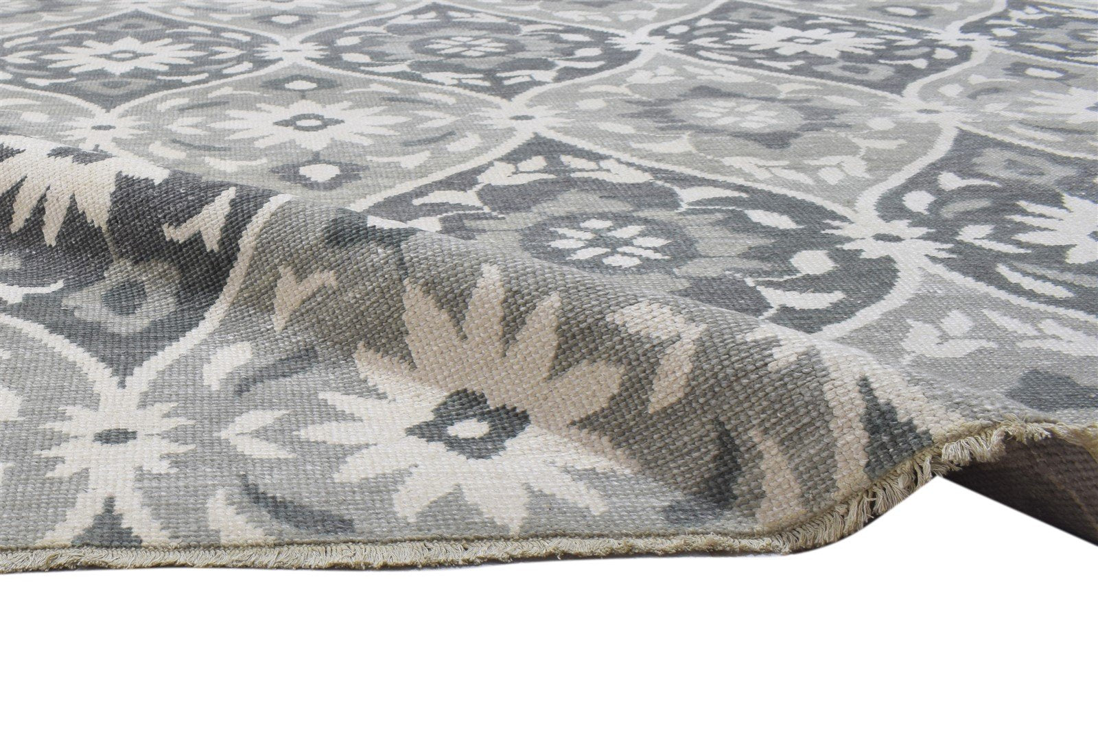 Hand Knotted Grey Wool Silk Rug 9' X 12' Modern Moroccan Trellis Large Carpet 7864104616085