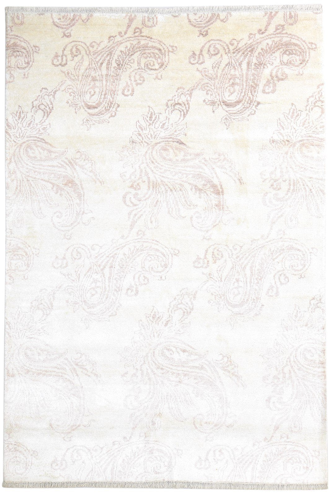 Hand Knotted Ivory Rayon From Bamboo Rug 6X9 Modern French Abstract Room Size 7864998920341