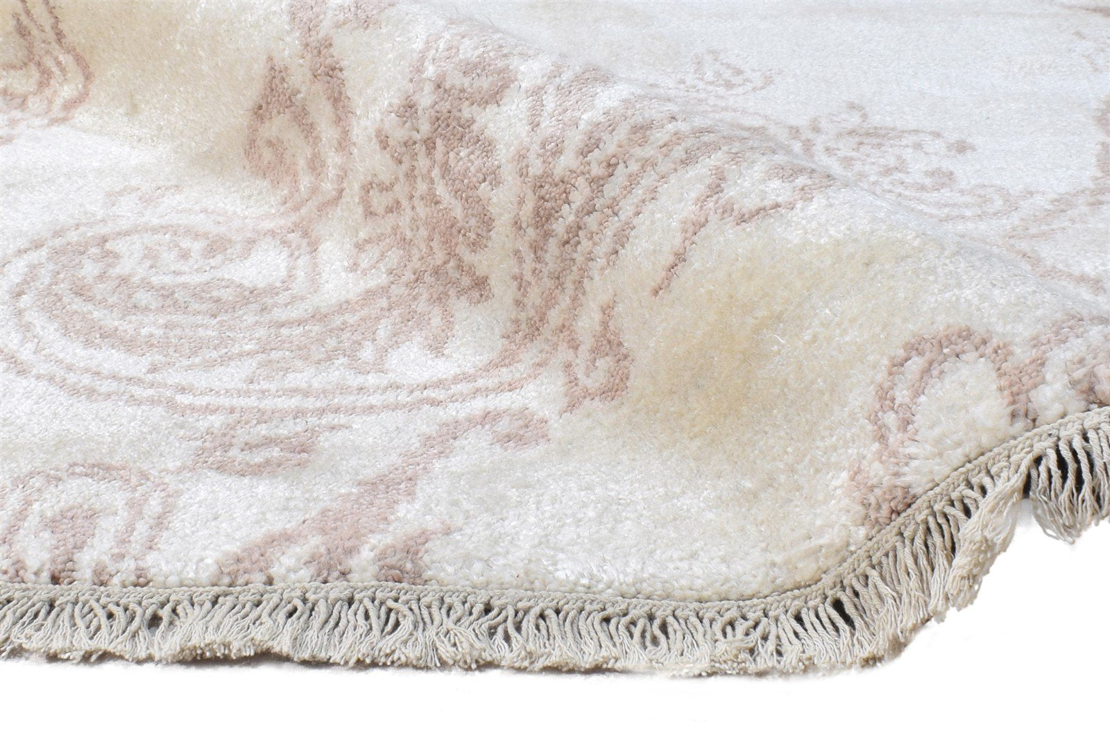 Hand Knotted Ivory Rayon From Bamboo Rug 6X9 Modern French Abstract Room Size 7864998920341