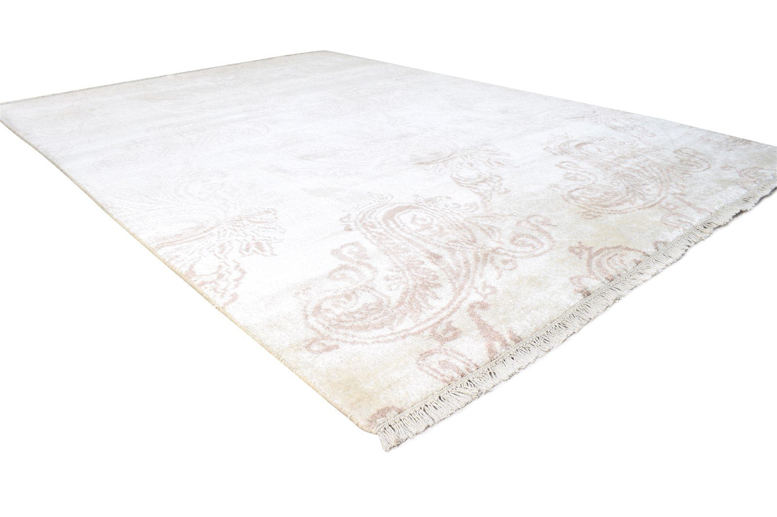 Hand Knotted Ivory Rayon From Bamboo Rug 6X9 Modern French Abstract Room Size 7864998920341