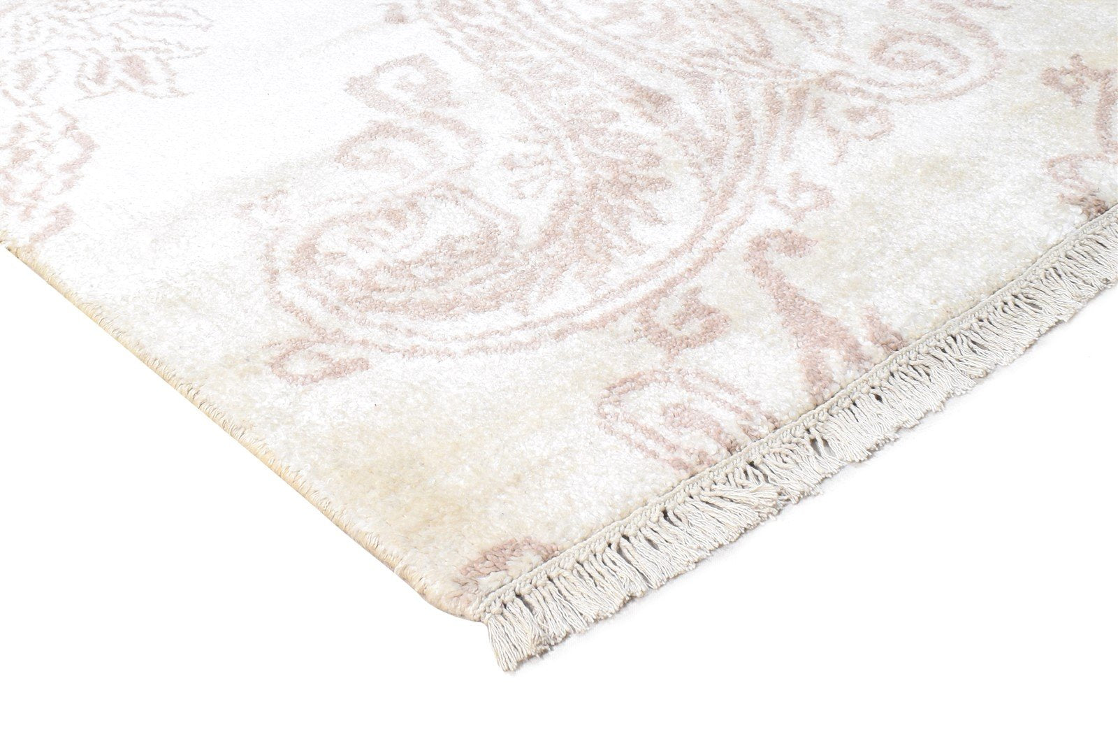 Hand Knotted Ivory Rayon From Bamboo Rug 6X9 Modern French Abstract Room Size 7864998920341
