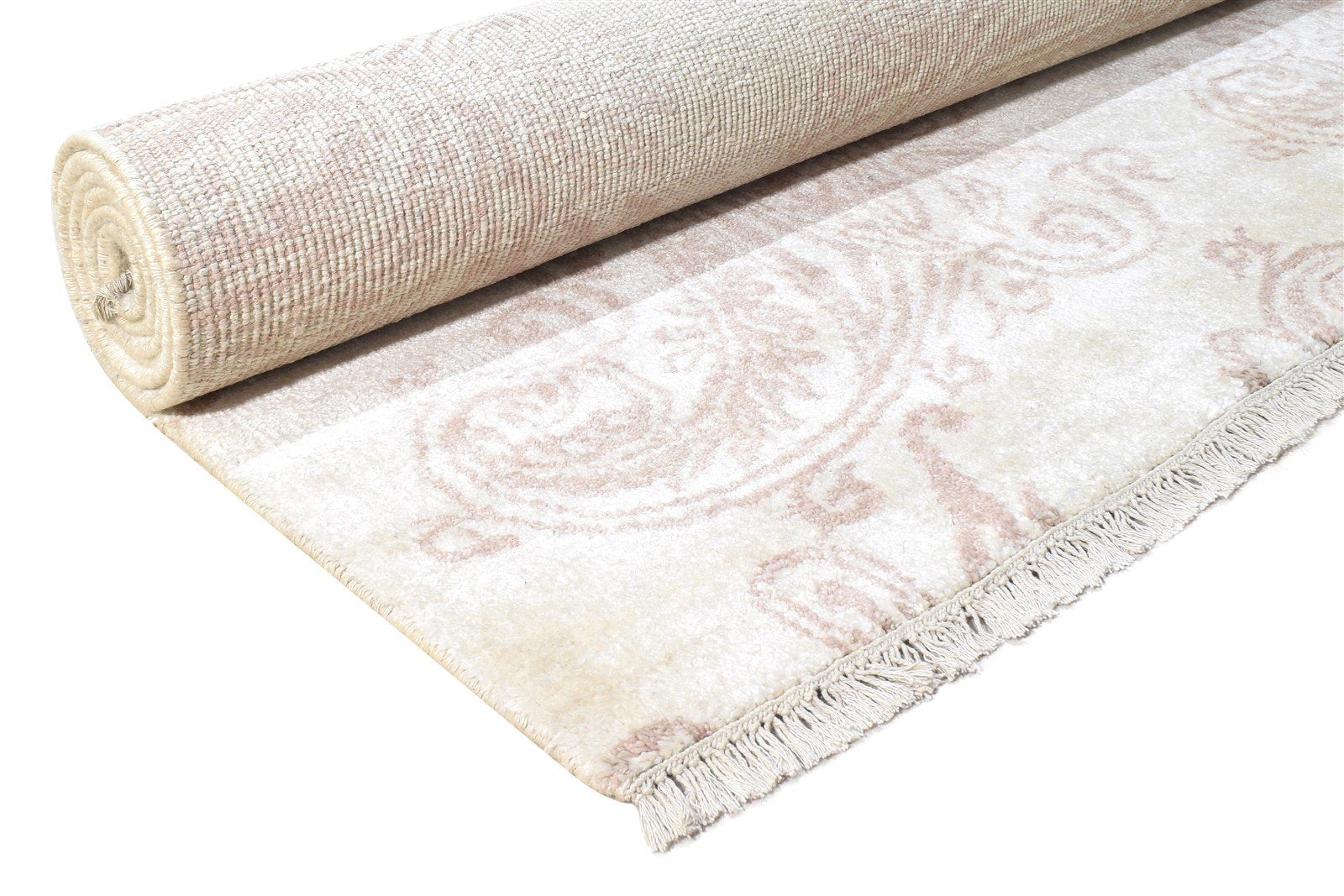 Hand Knotted Ivory Rayon From Bamboo Rug 6X9 Modern French Abstract Room Size 7864998920341