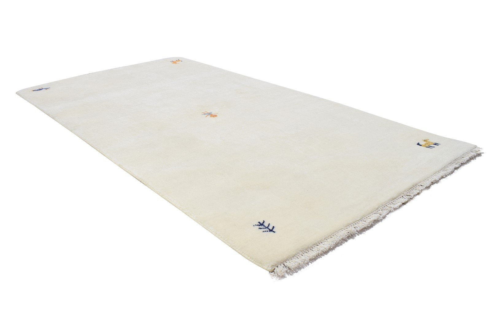 Hand Knotted Ivory Wool Rug 3' X 5' Persian Gabbeh Southwestern Small Carpet 7864199741589