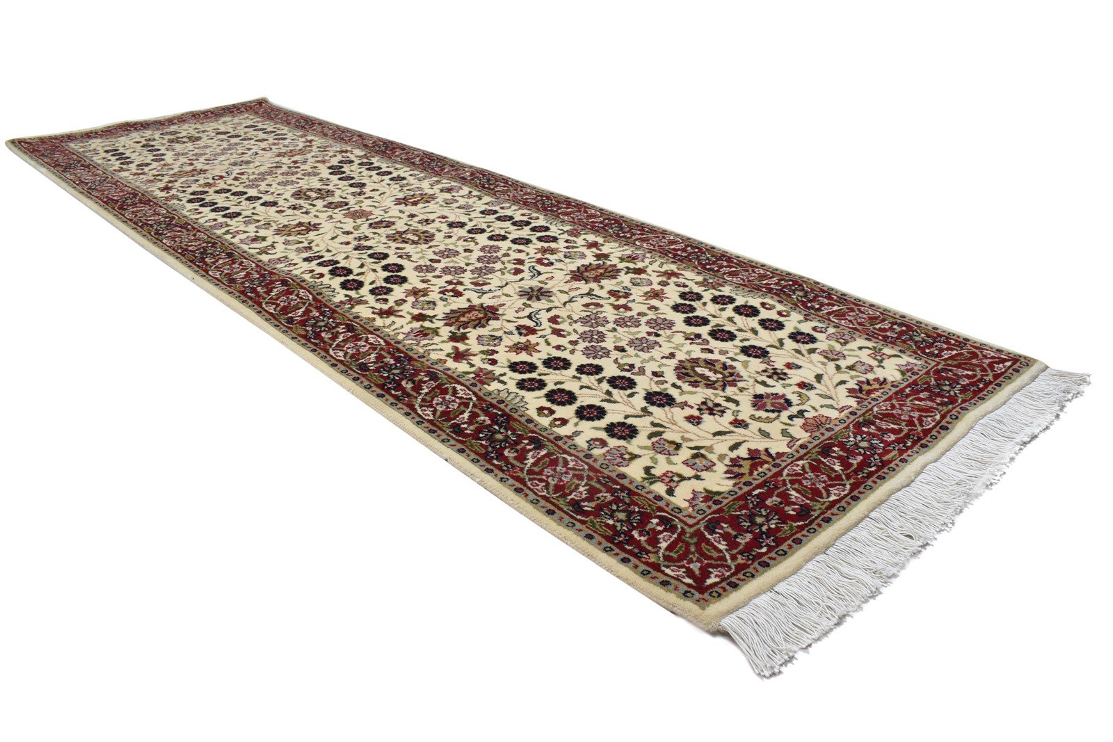 Hand Knotted Ivory Wool Rug 3' X 8' Persian Sarouk-Indian Oriental Small Runner 7864089411733