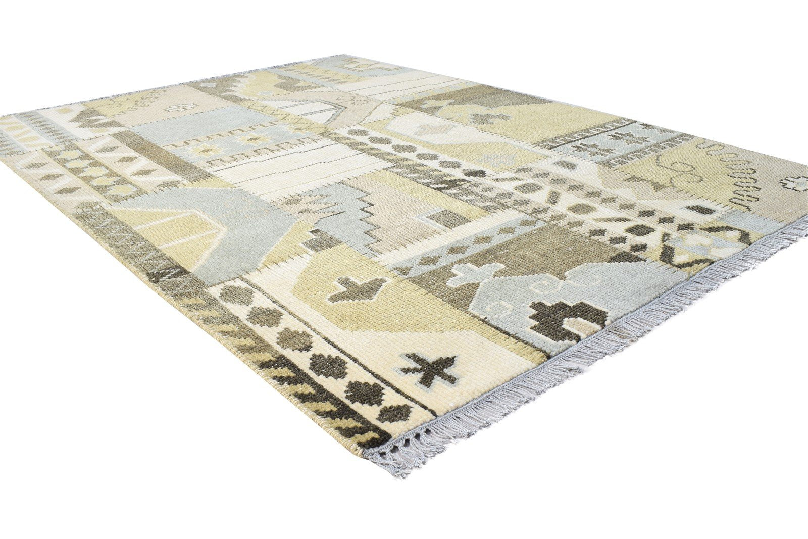 Hand Knotted Ivory Wool Rug 5' X 6' Persian Mughal Oriental Room Size Carpet 7864995348629
