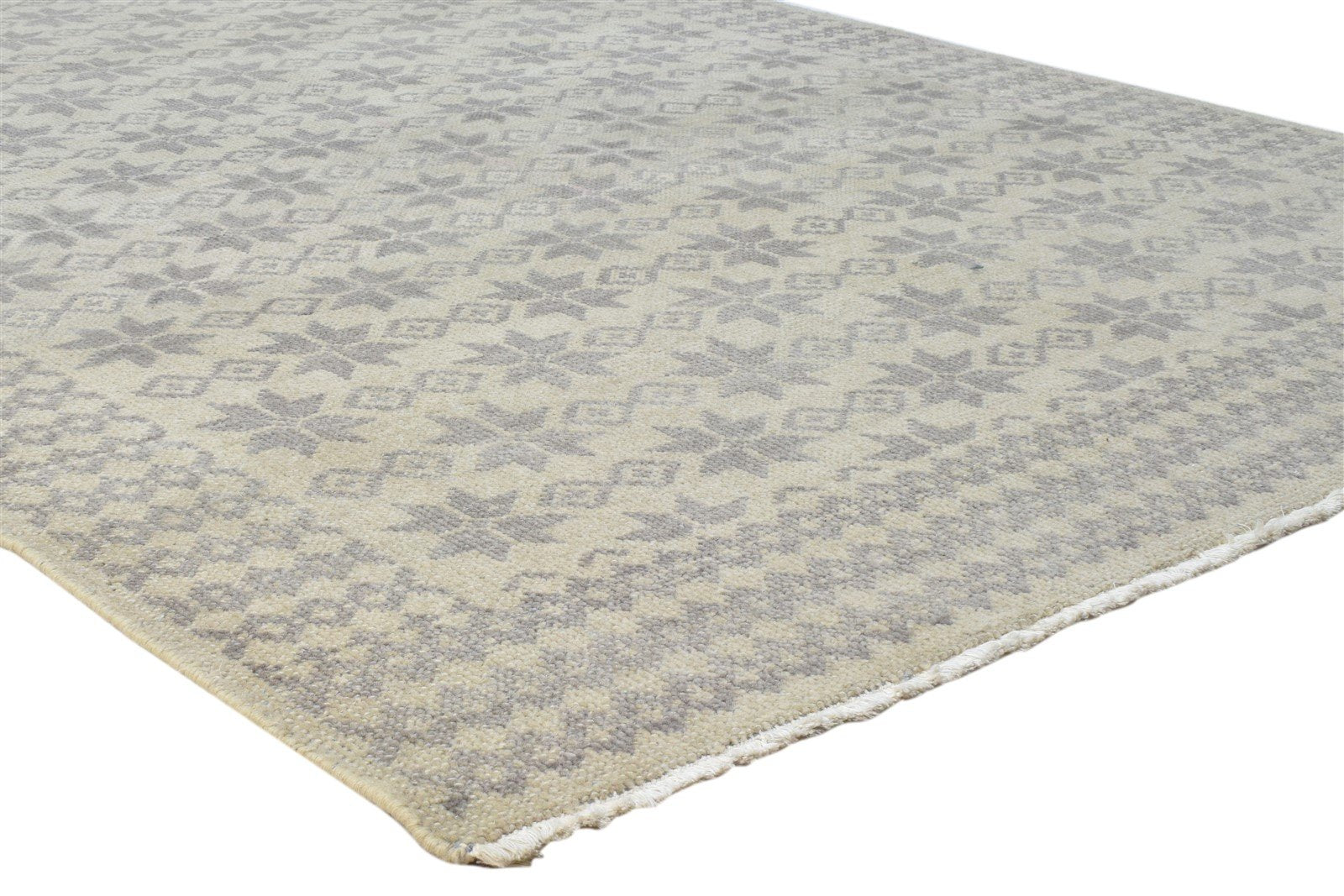 Hand Knotted Ivory Wool Rug 5' X 8' Modern Scandinavian Stars Room Size Carpet 7860678328469