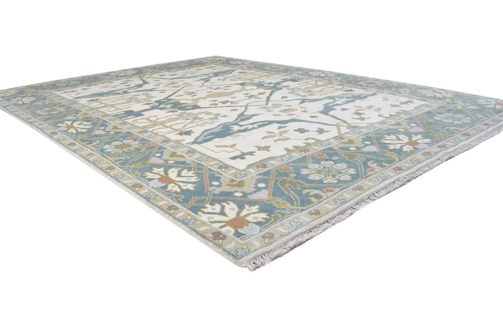 Hand Knotted Ivory Wool Rug 8' X 10' Persian Oushak Oriental Large Carpet 7864324587669