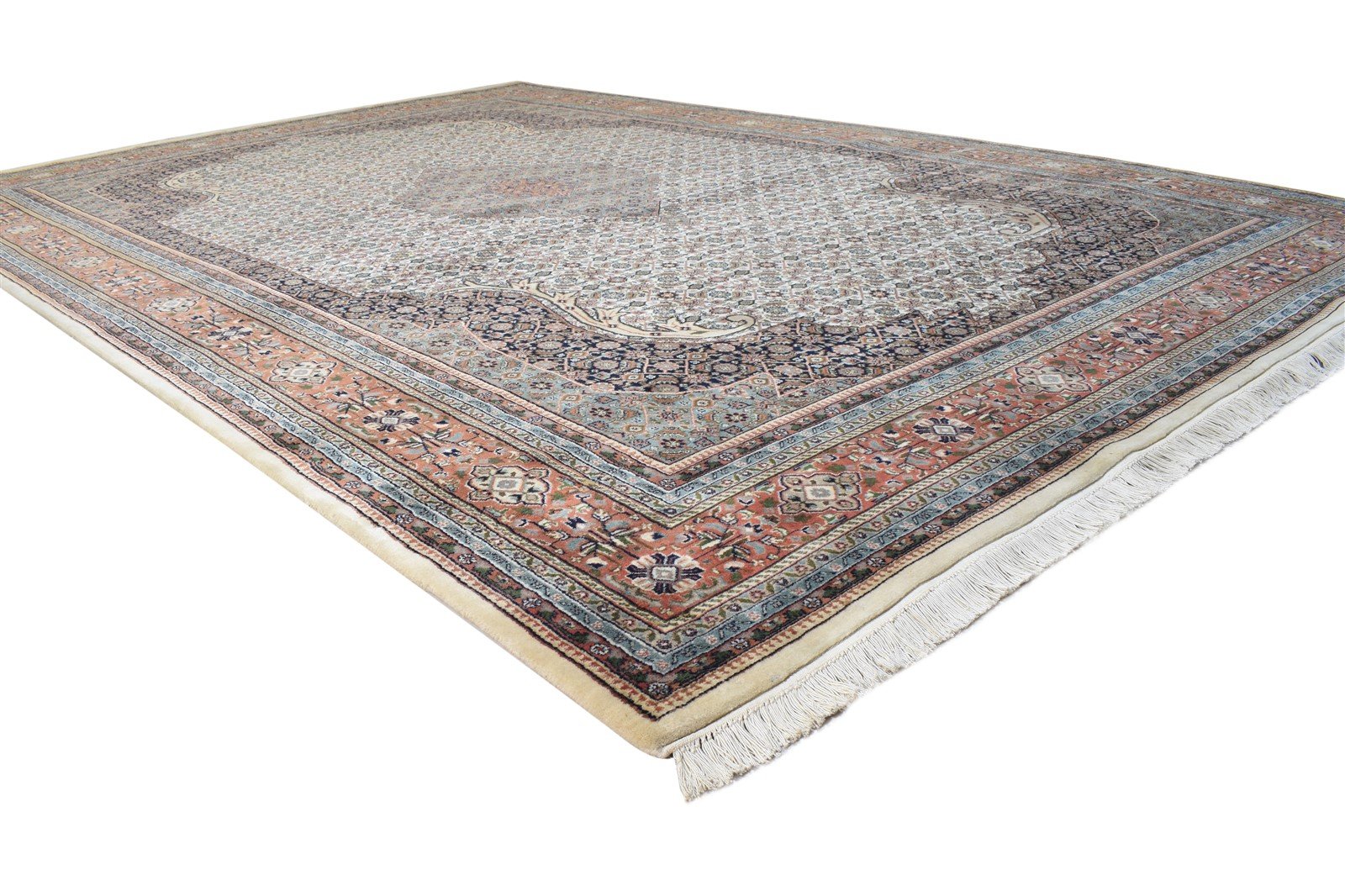 Hand Knotted Ivory Wool Rug 8' X 12' Persian Mir Oriental Large Carpet 7864631820437