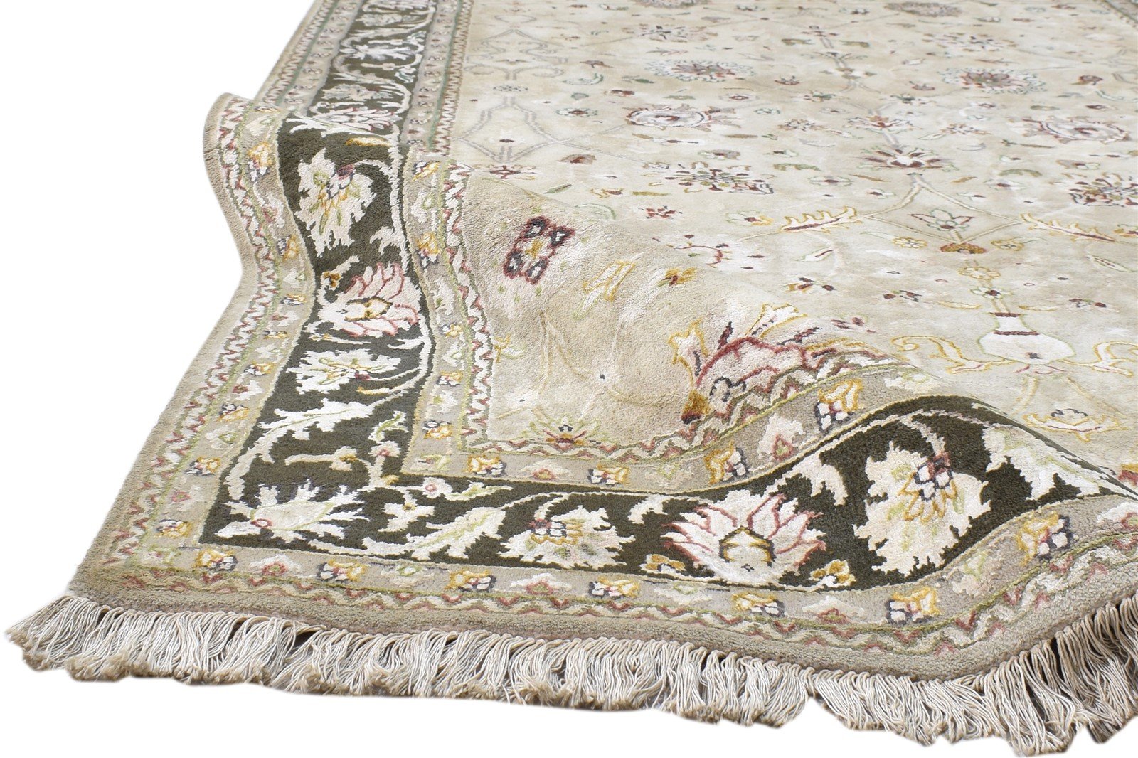 Hand Knotted Ivory Wool / Silk Rug 4X7 Persian Kashan Oriental Room Size Carpet 7860693041301