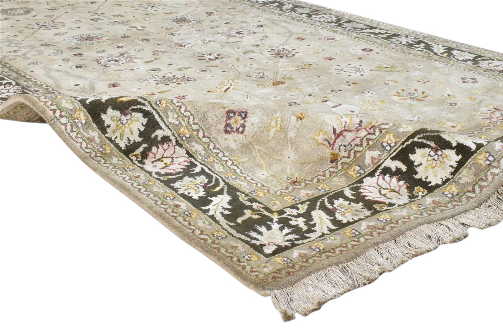 Hand Knotted Ivory Wool / Silk Rug 4X7 Persian Kashan Oriental Room Size Carpet 7860693041301