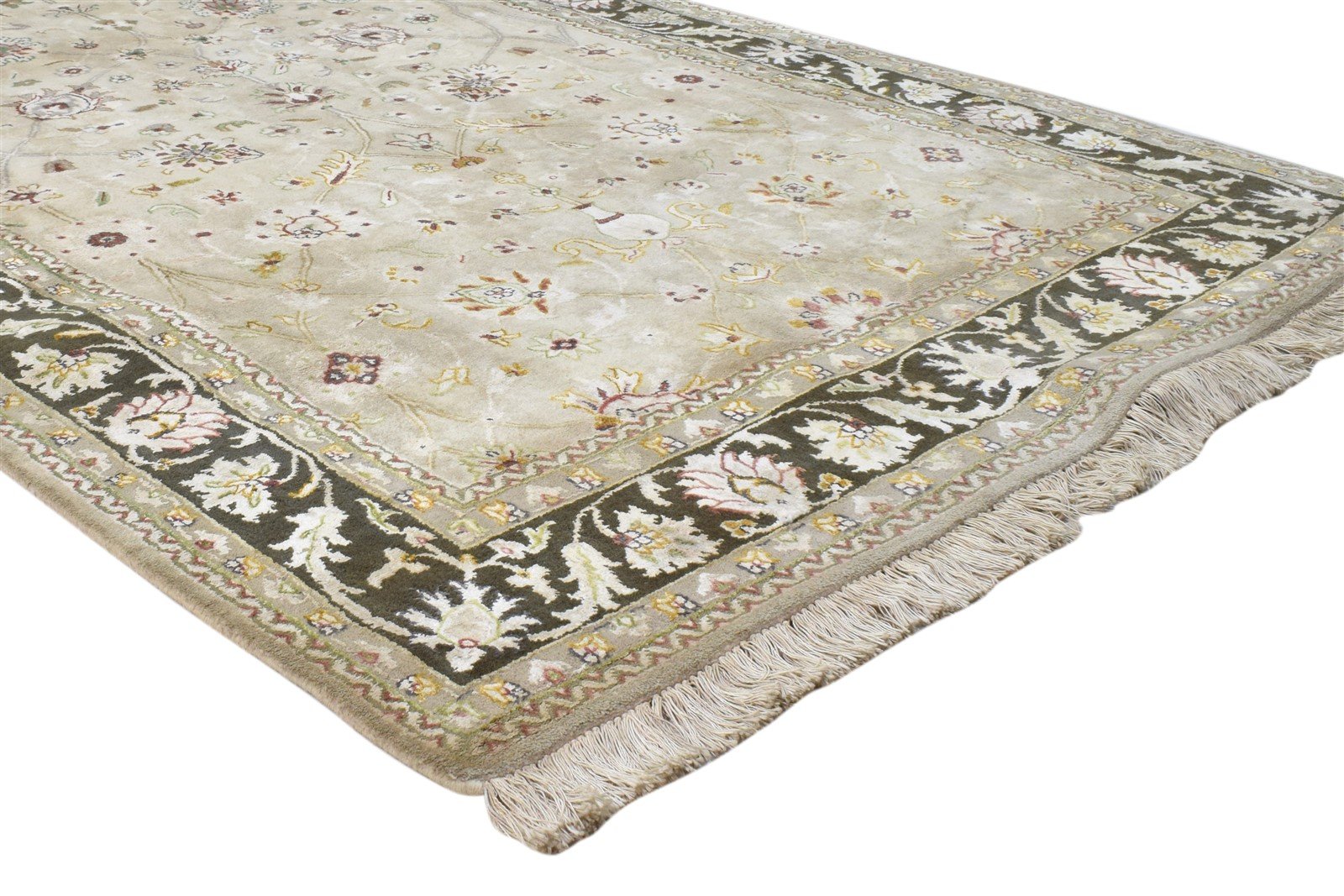 Hand Knotted Ivory Wool / Silk Rug 4X7 Persian Kashan Oriental Room Size Carpet 7860693041301